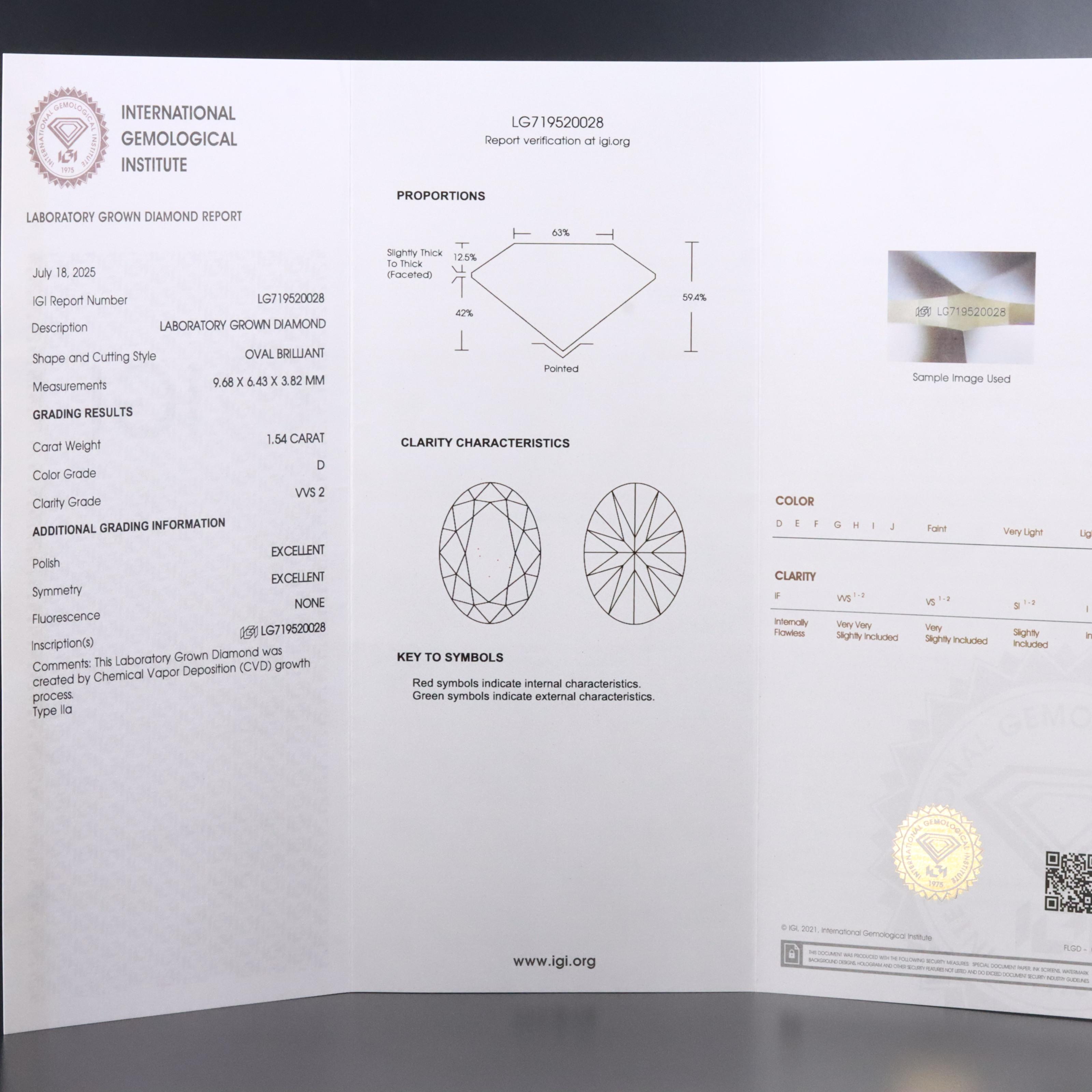 Loose 1.54 CT Lab Grown Diamond with IGI Report