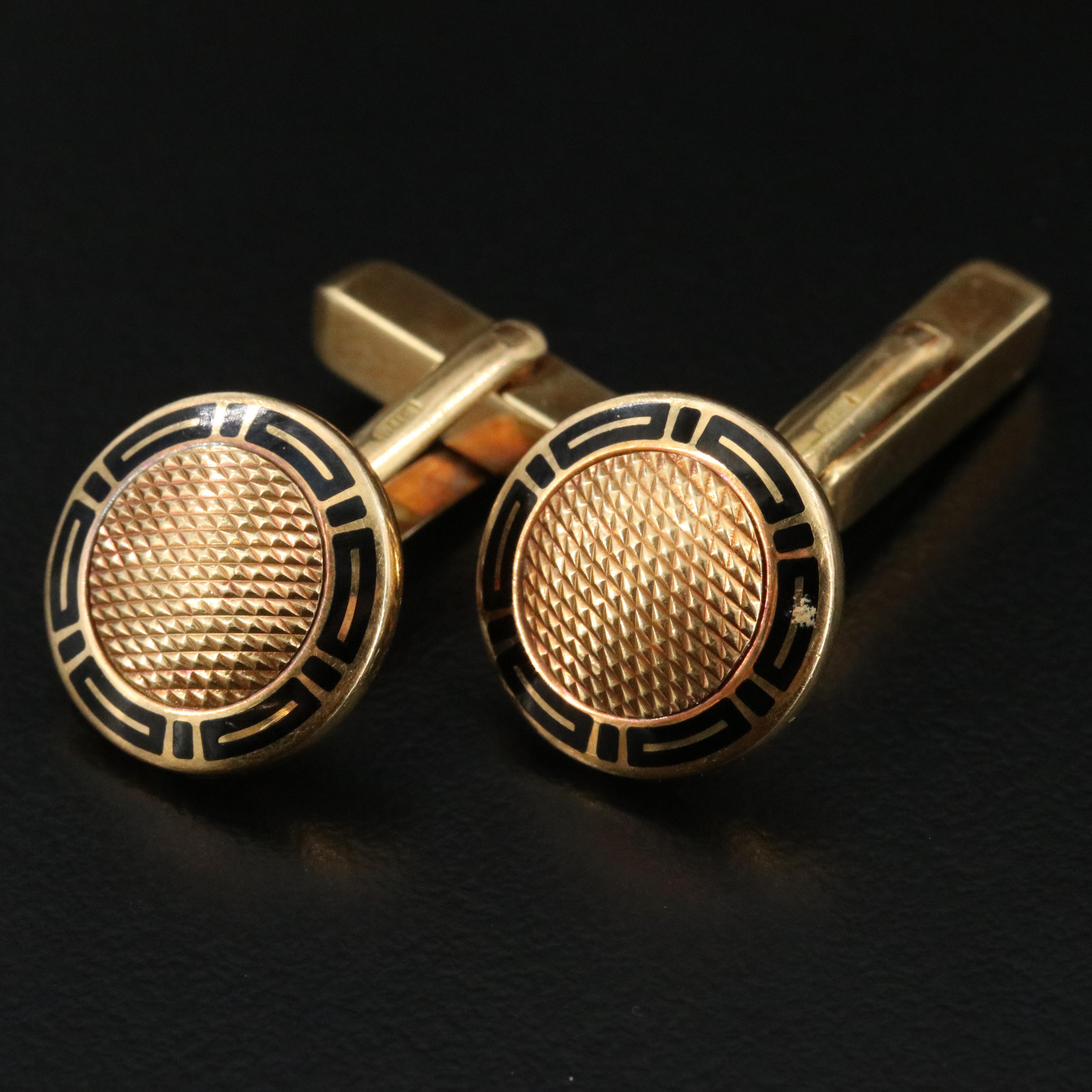 Bulgari BVLGARI 18K Knurled Cufflinks with Black Tracery Enamel