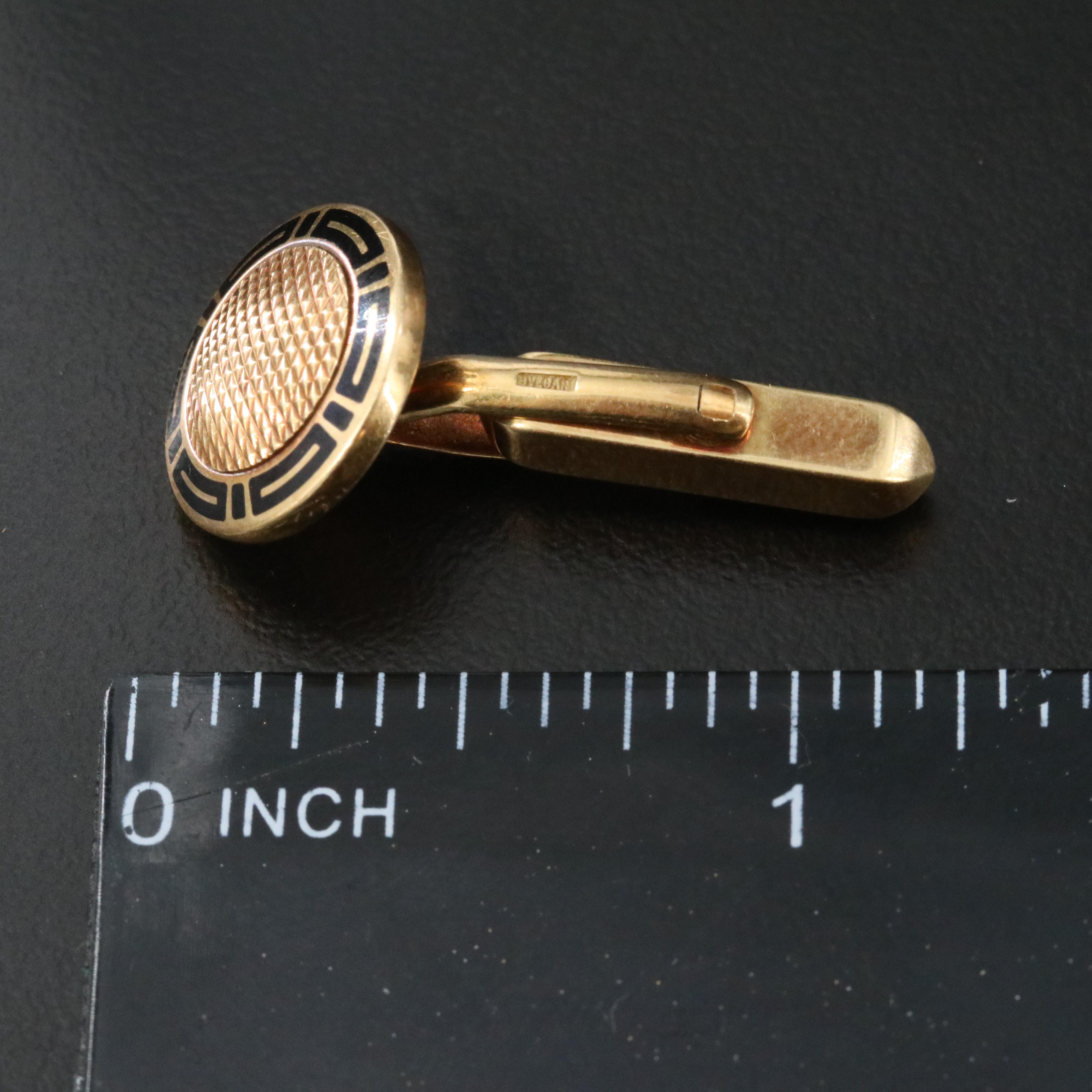 Bulgari BVLGARI 18K Knurled Cufflinks with Black Tracery Enamel