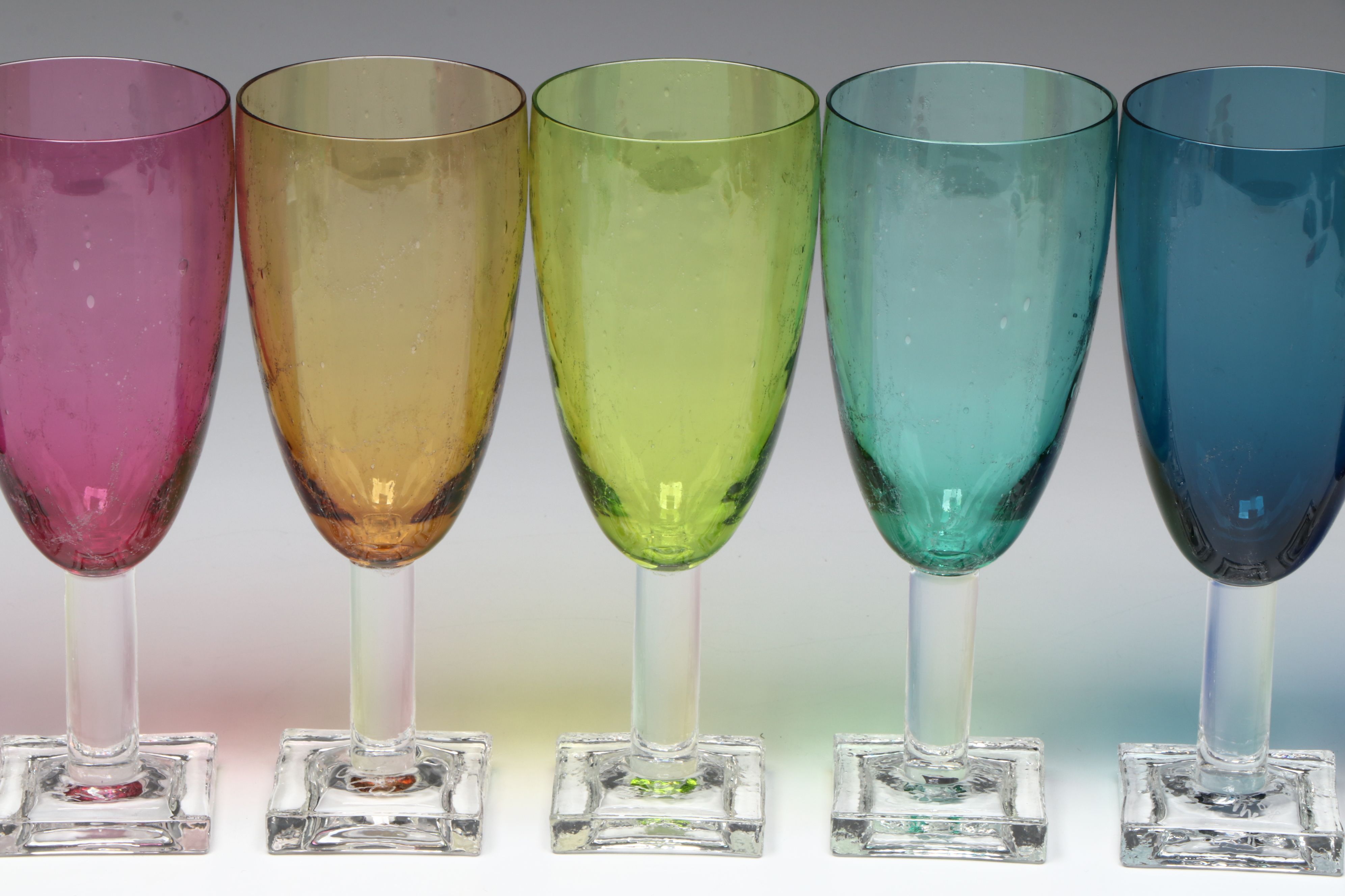 Stephen Smyers Hand Blown Crackle Studio Art Glass Goblets, 1998