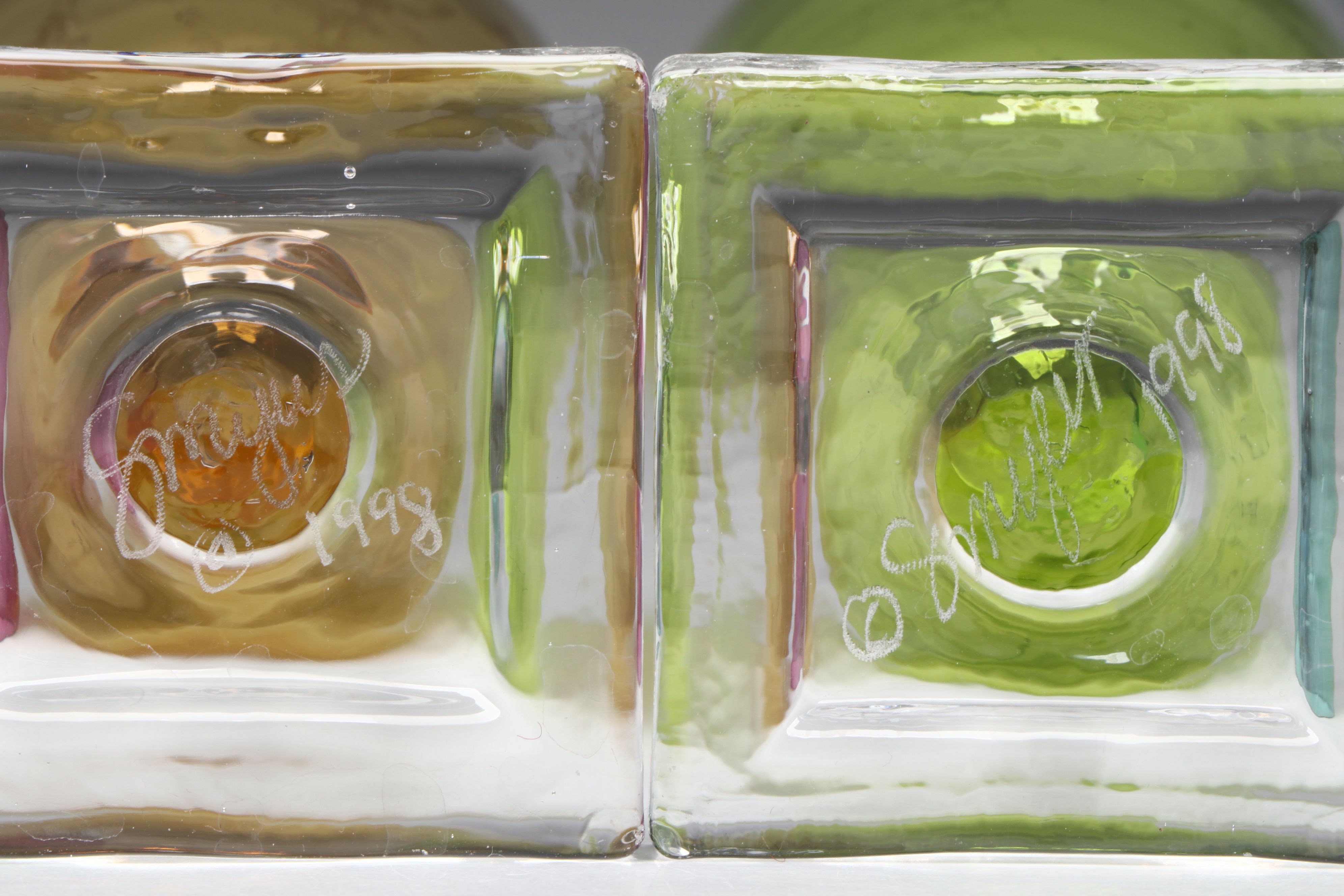 Stephen Smyers Hand Blown Crackle Studio Art Glass Goblets, 1998