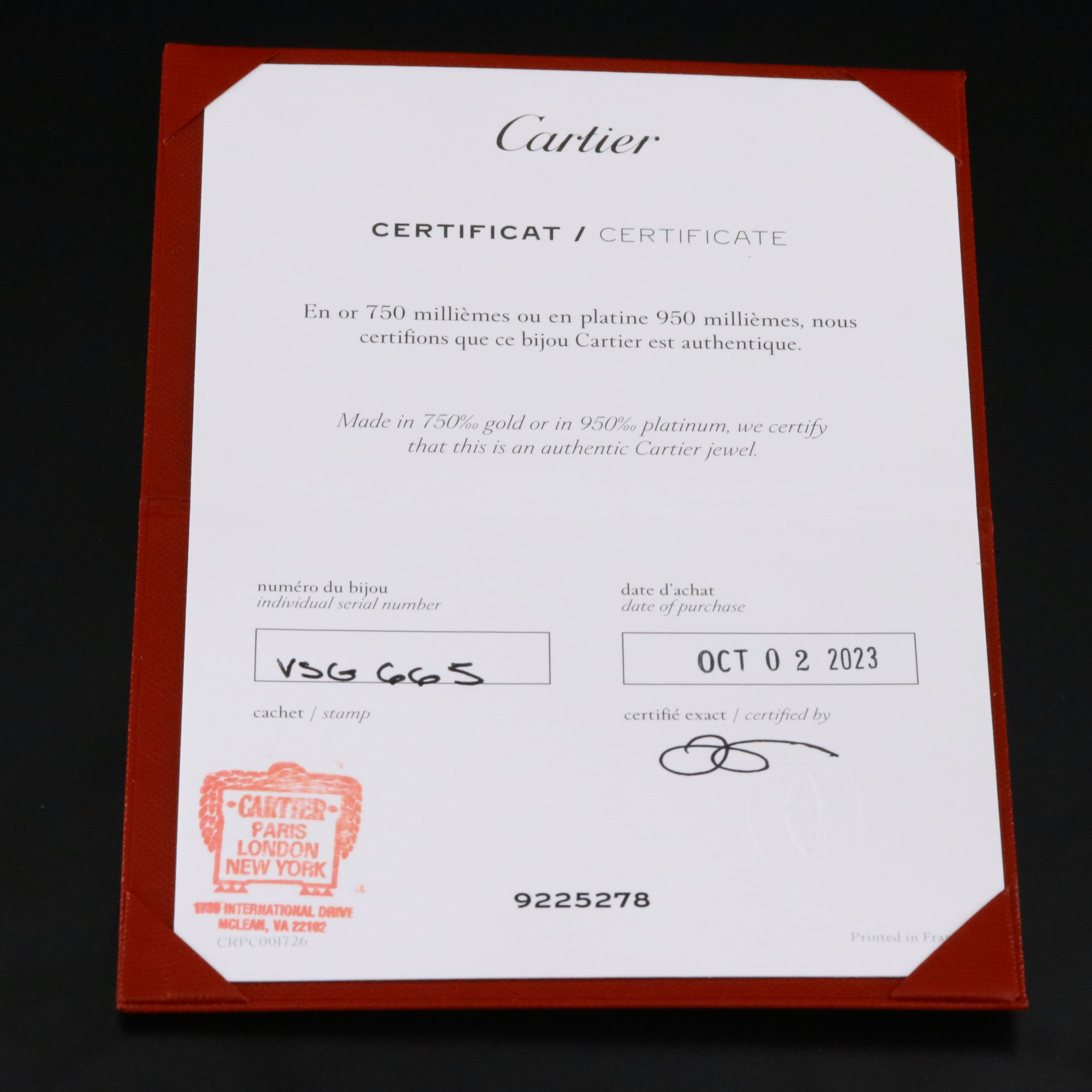 Cartier LOVE 18K Bracelet with COA