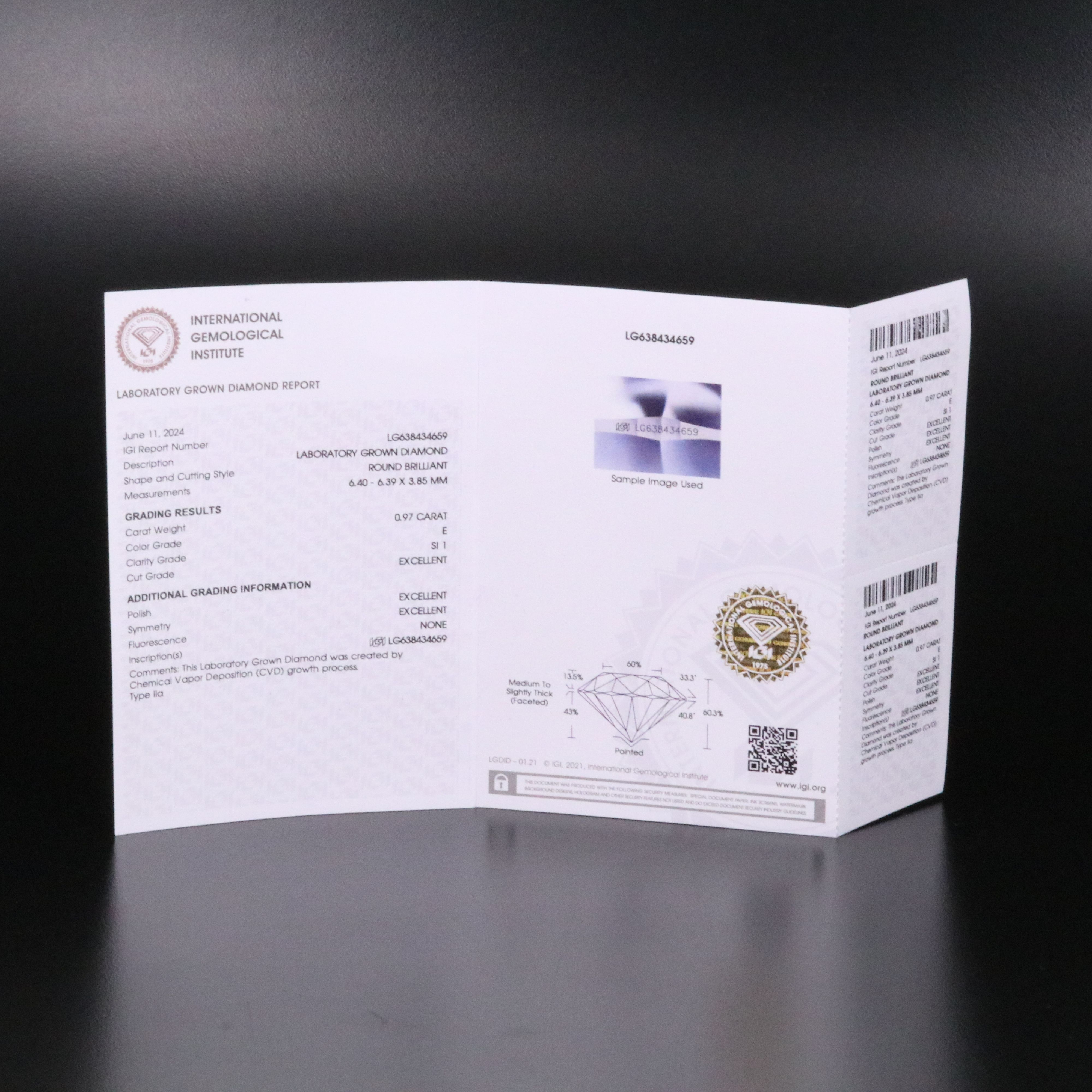 Loose 0.97 CT Lab Grown Diamond with IGI Report