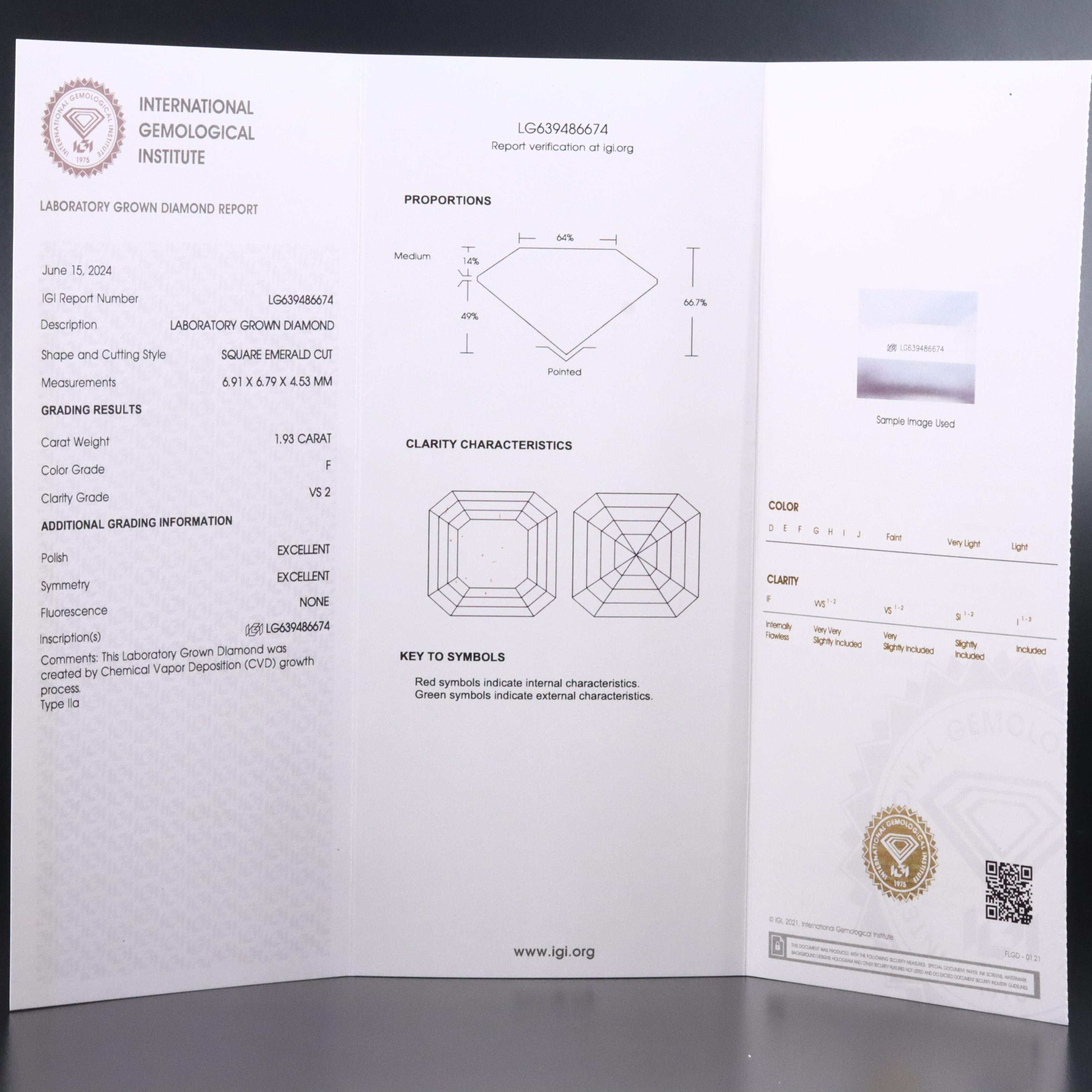 Loose 1.93 CT Lab Grown Diamond with IGI Report