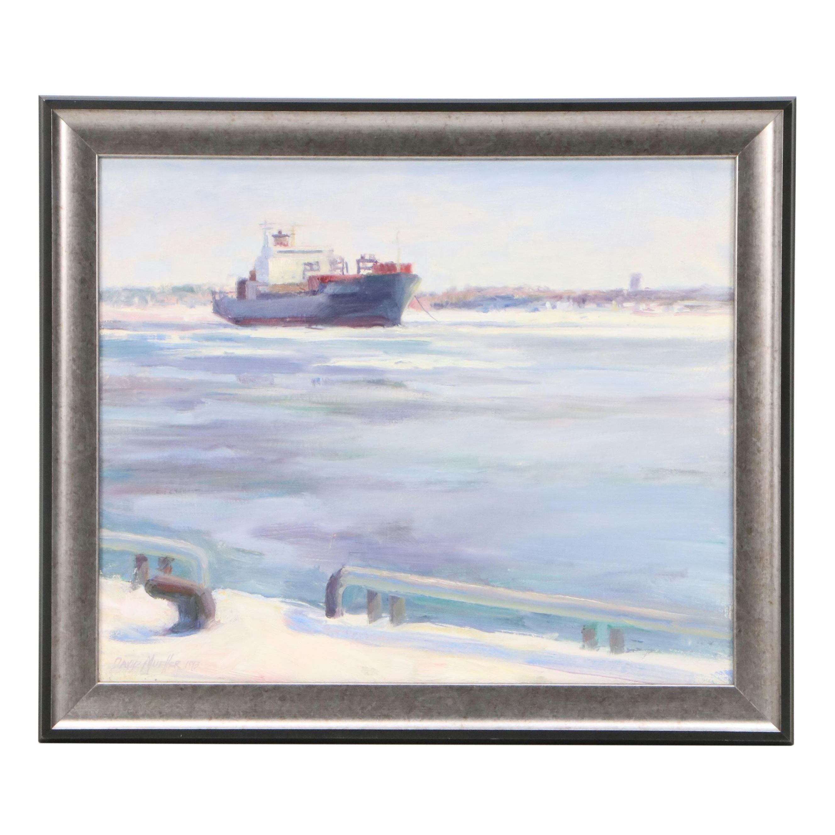 David Mueller Oil Painting "Riverside," 1993