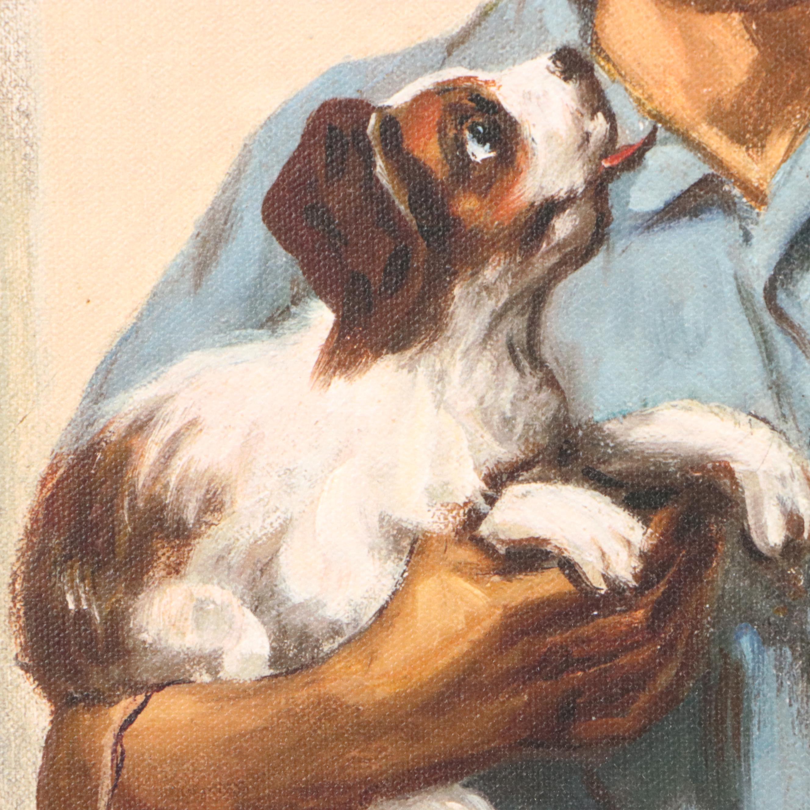 Giclée After Leon Lippert of Boy with Puppies, 21st Century