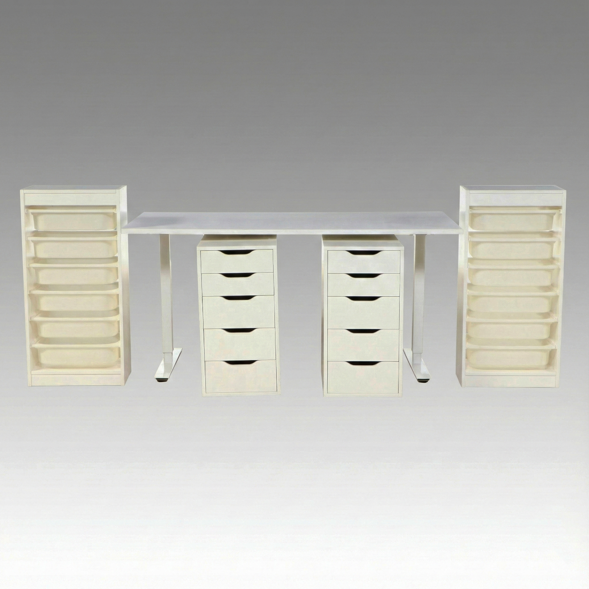 Contemporary Adjustable Height Desk with Storage Shelves and Drawers