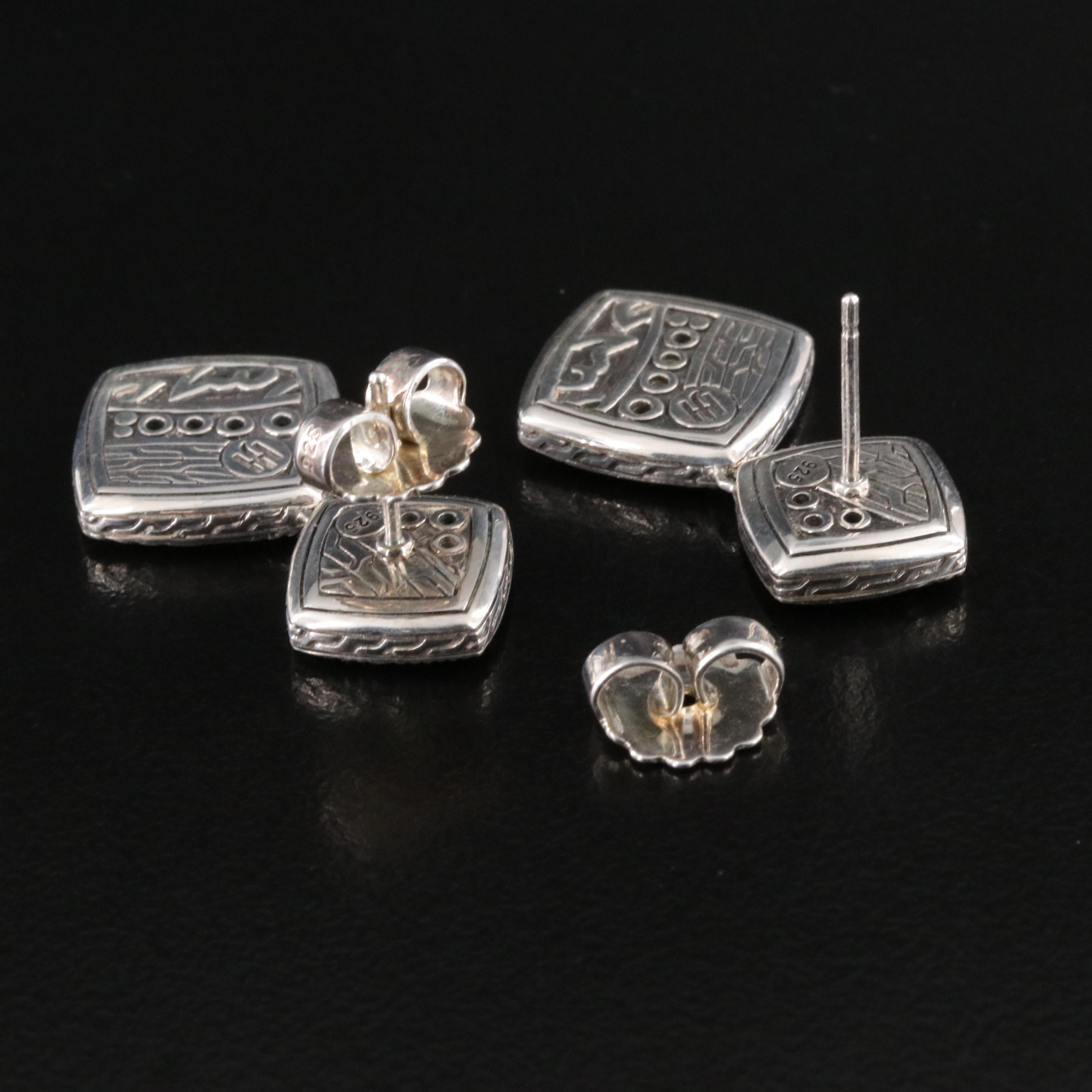 John Hardy Sterling and Black Sapphire Classic Chain Hammered Drop Earrings