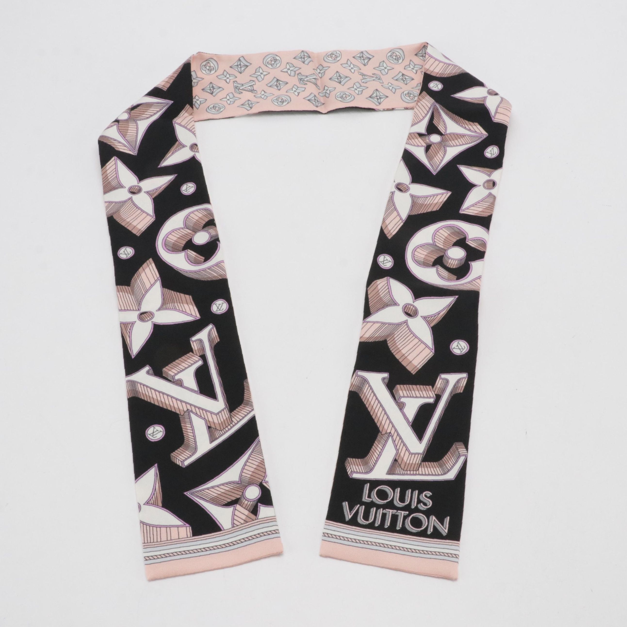 Louis Vuitton Ultimate 3D Pink/Black Silk Twill Bandeau Scarf in Box