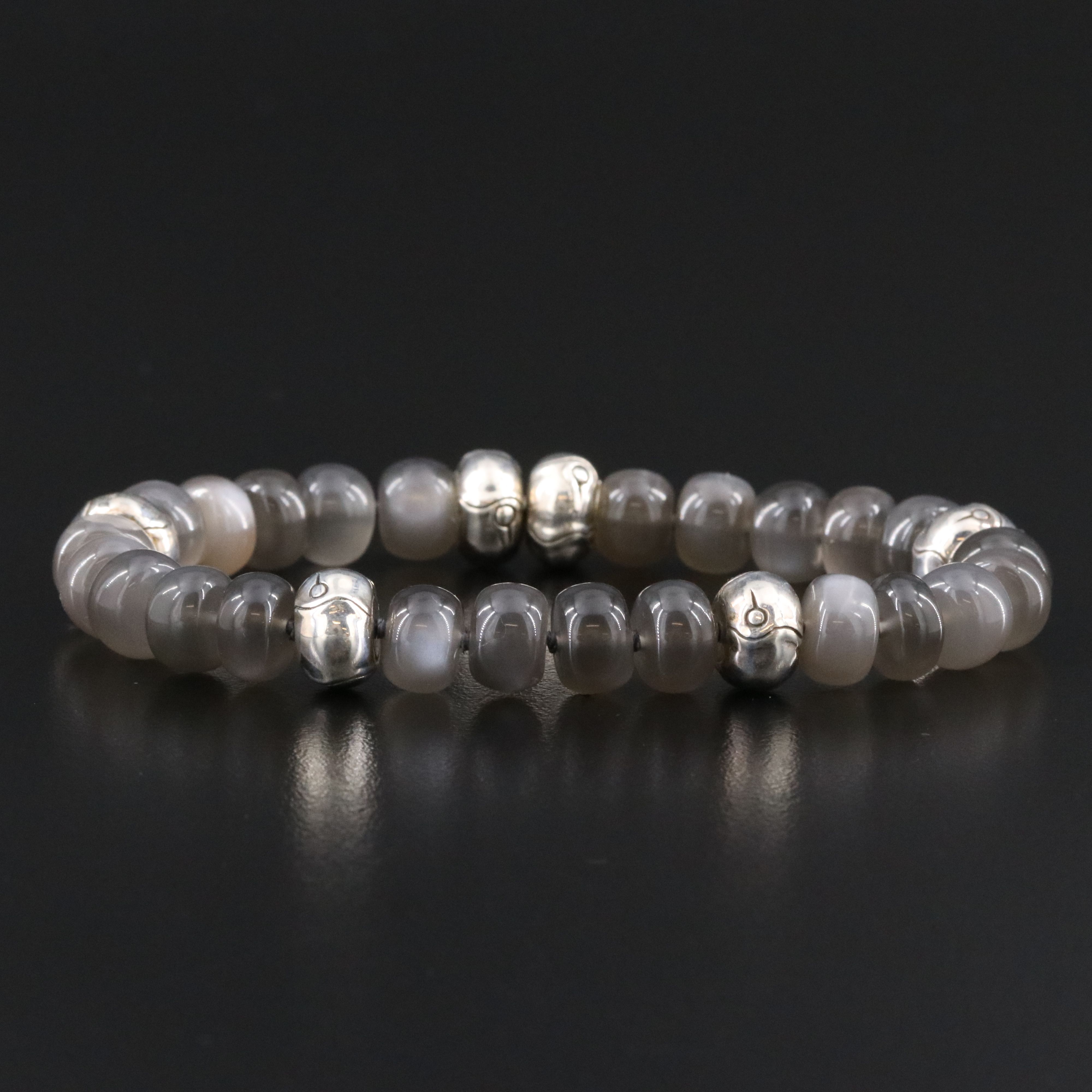 John Hardy Sterling and Gray Moonstone Bamboo Station Bracelet