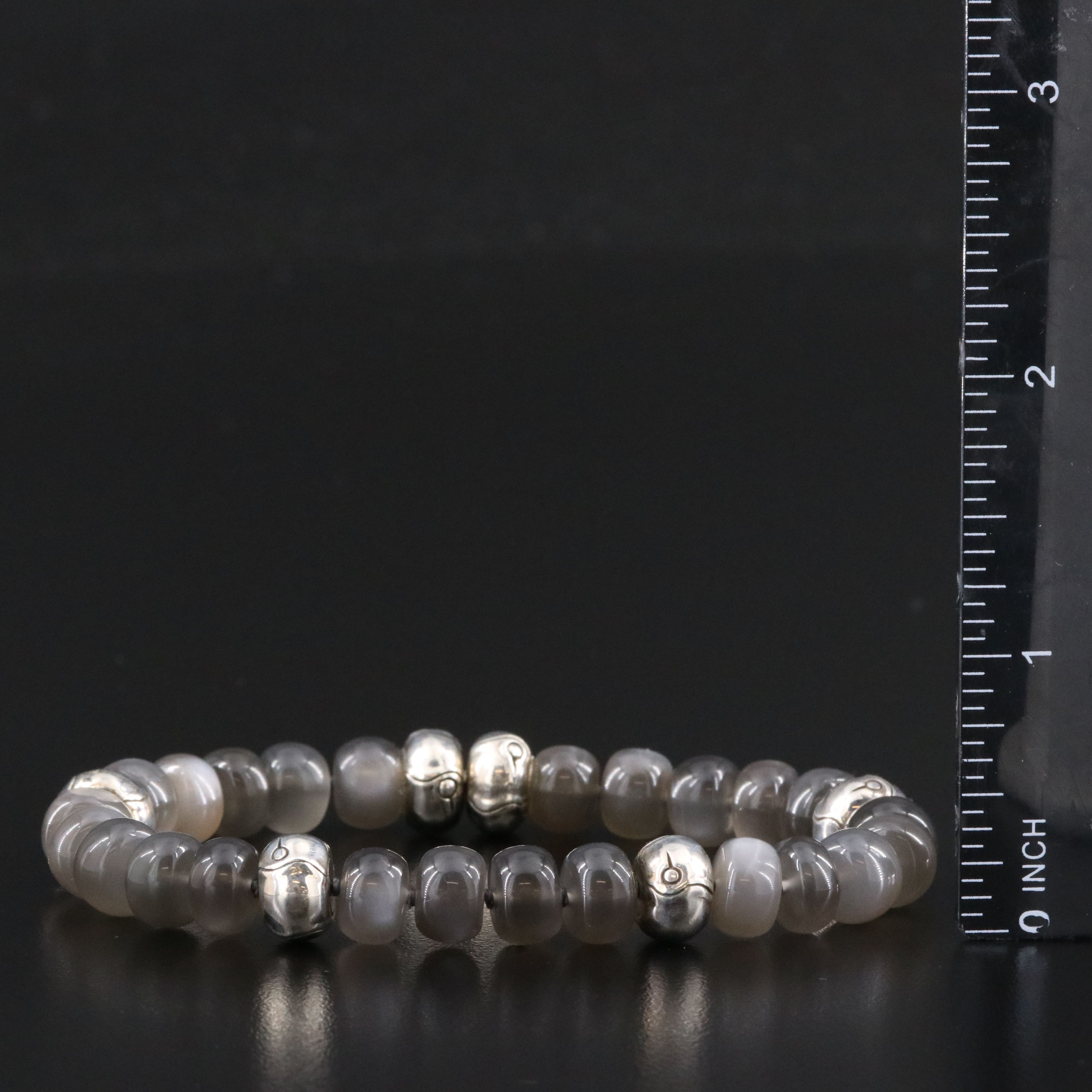 John Hardy Sterling and Gray Moonstone Bamboo Station Bracelet