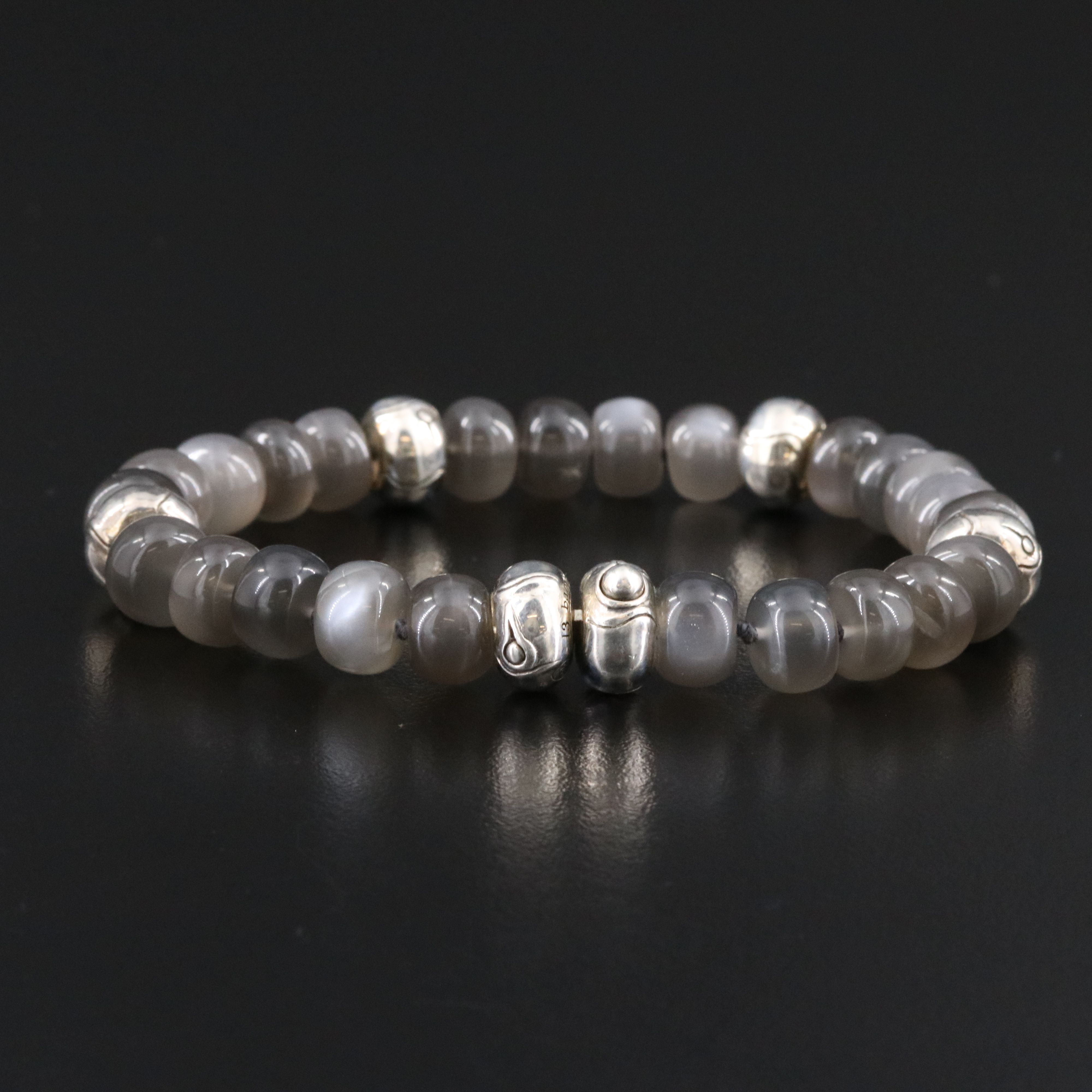 John Hardy Sterling and Gray Moonstone Bamboo Station Bracelet