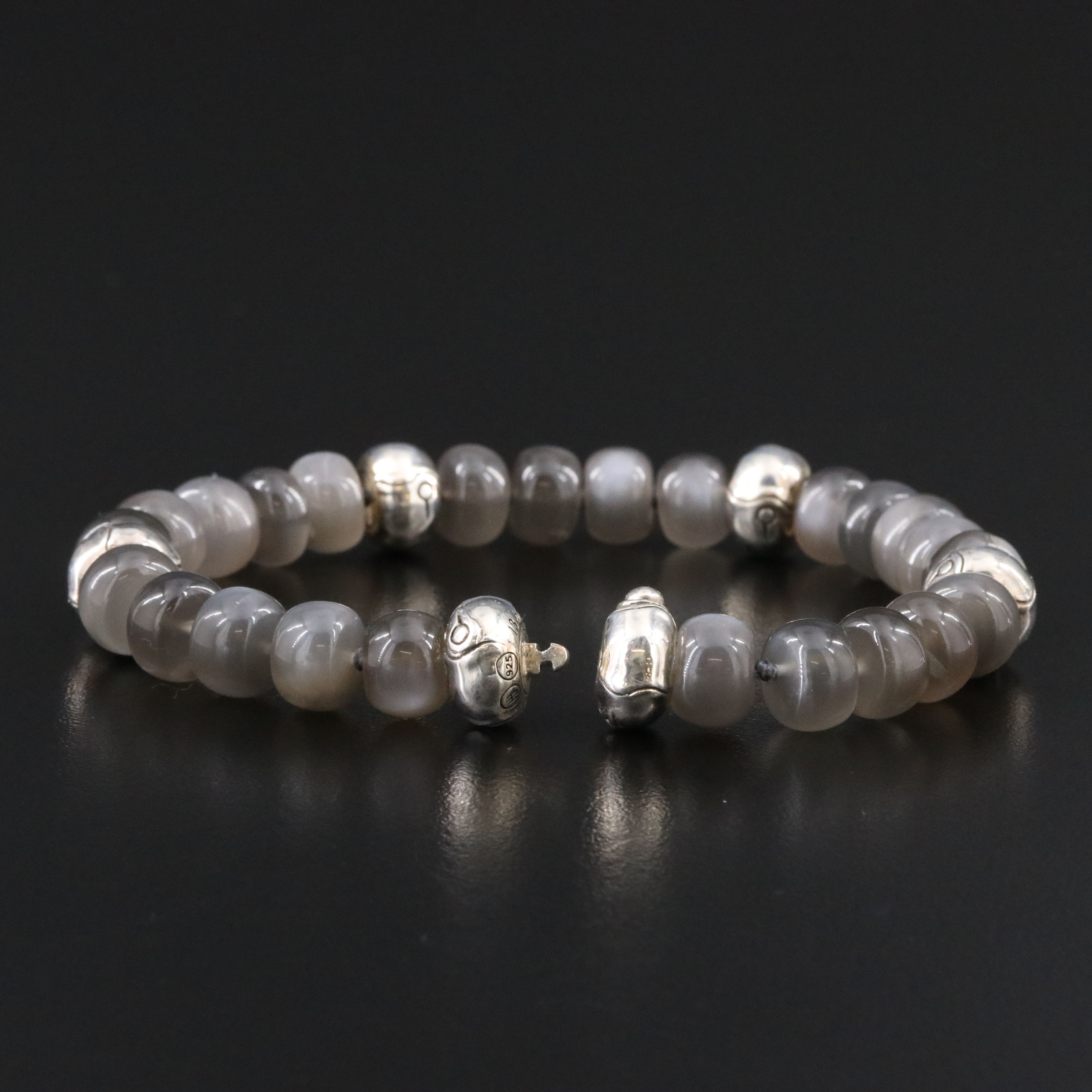 John Hardy Sterling and Gray Moonstone Bamboo Station Bracelet