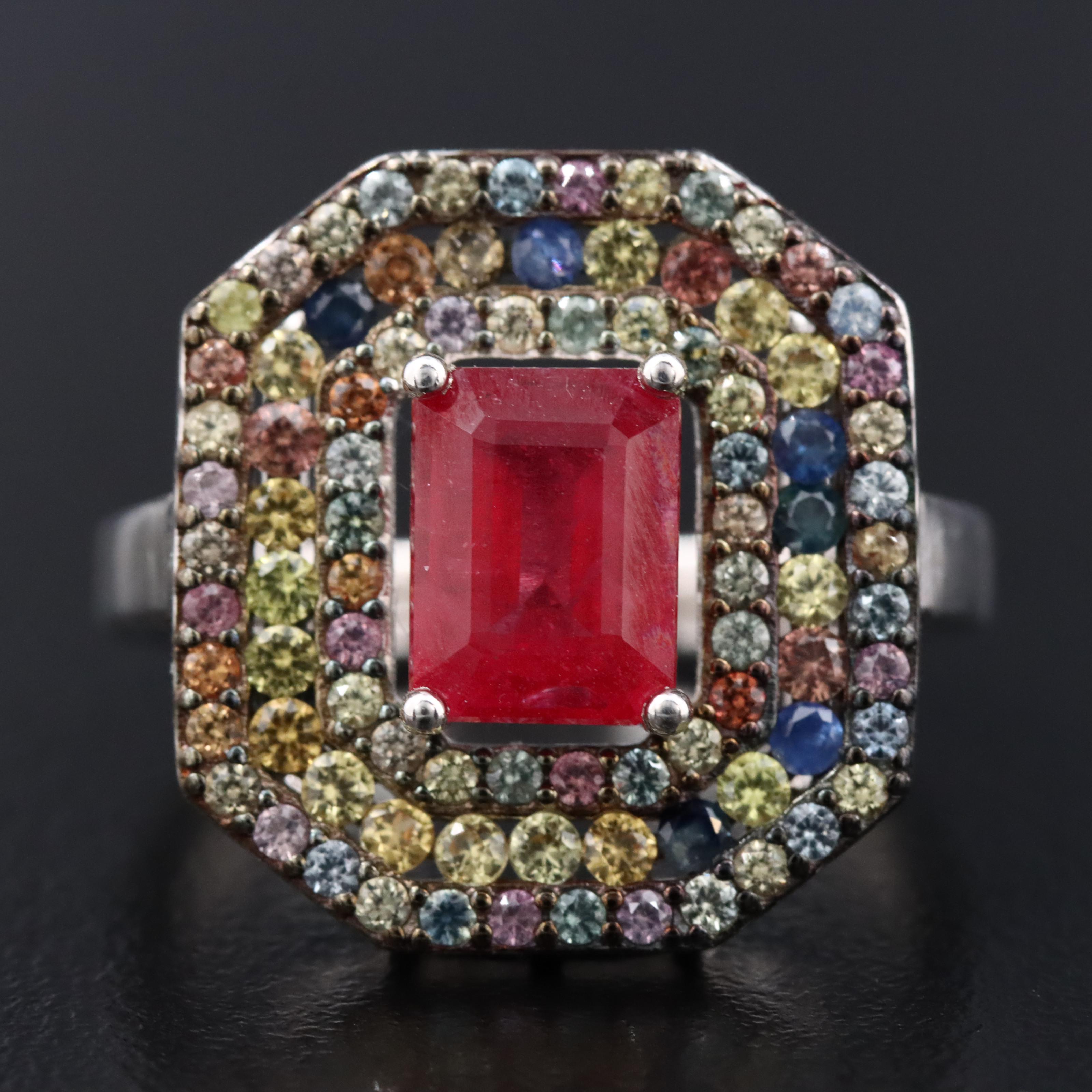 Sterling Ruby and Multicolored Sapphire Ring
