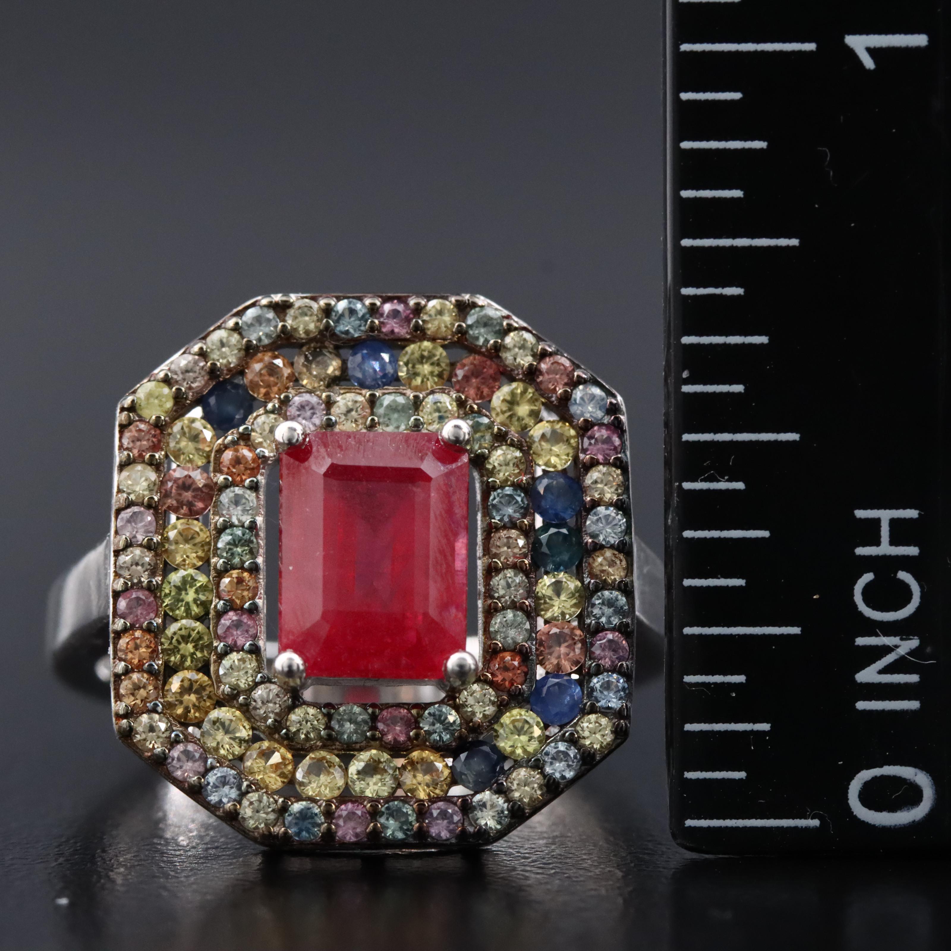 Sterling Ruby and Multicolored Sapphire Ring