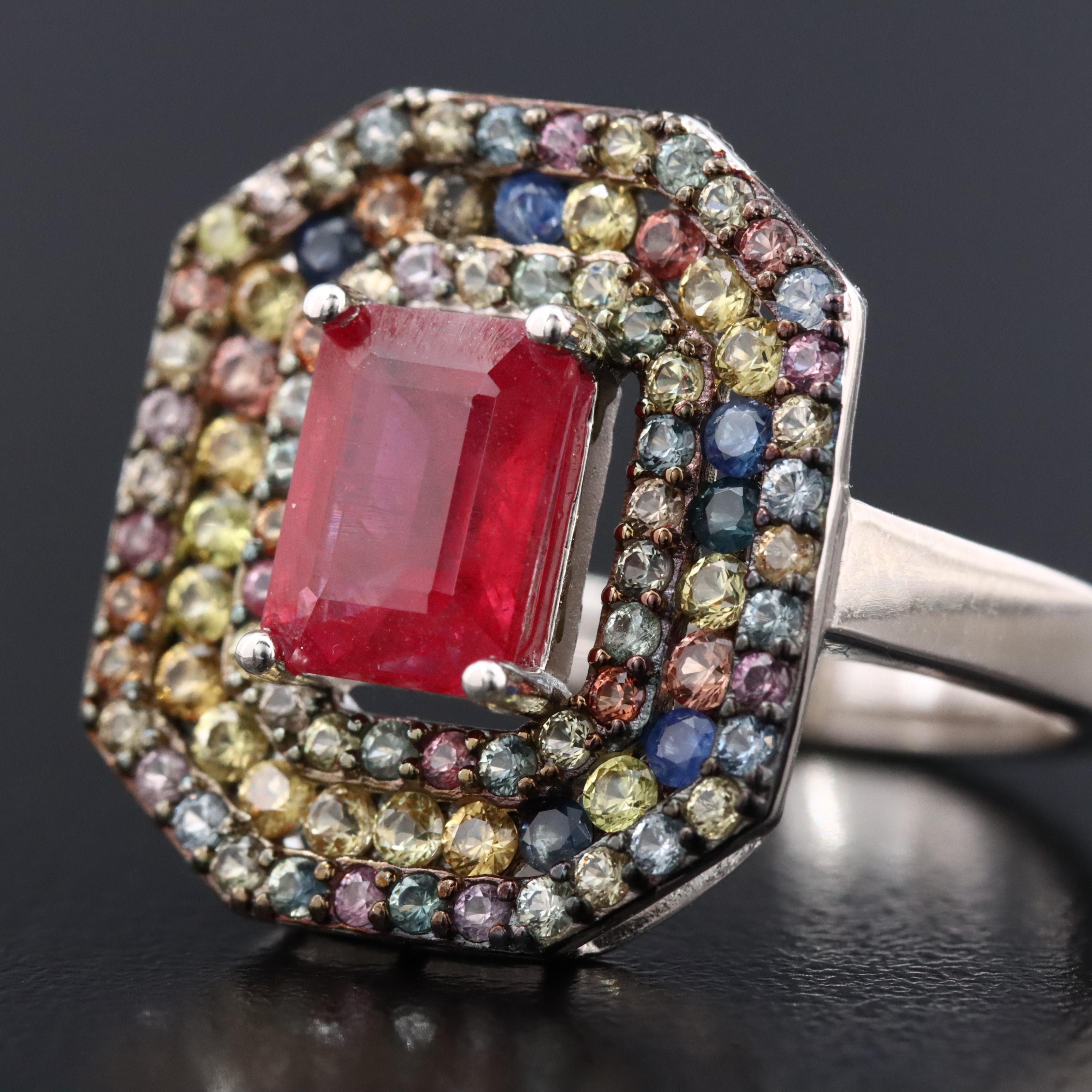 Sterling Ruby and Multicolored Sapphire Ring