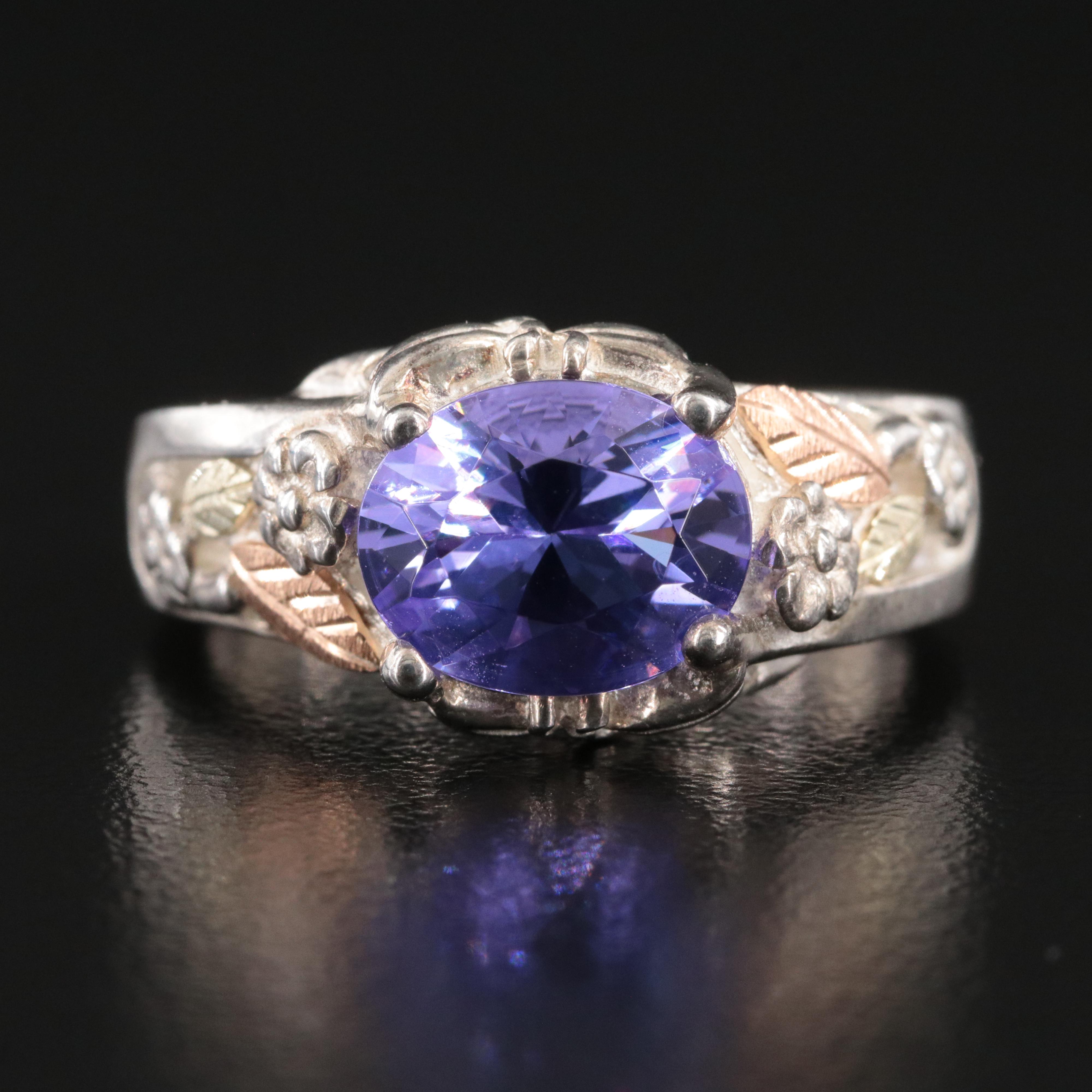 Coleman Co. Black Hills Gold Sterling CZ Ring with 12K Tri-Color Accents