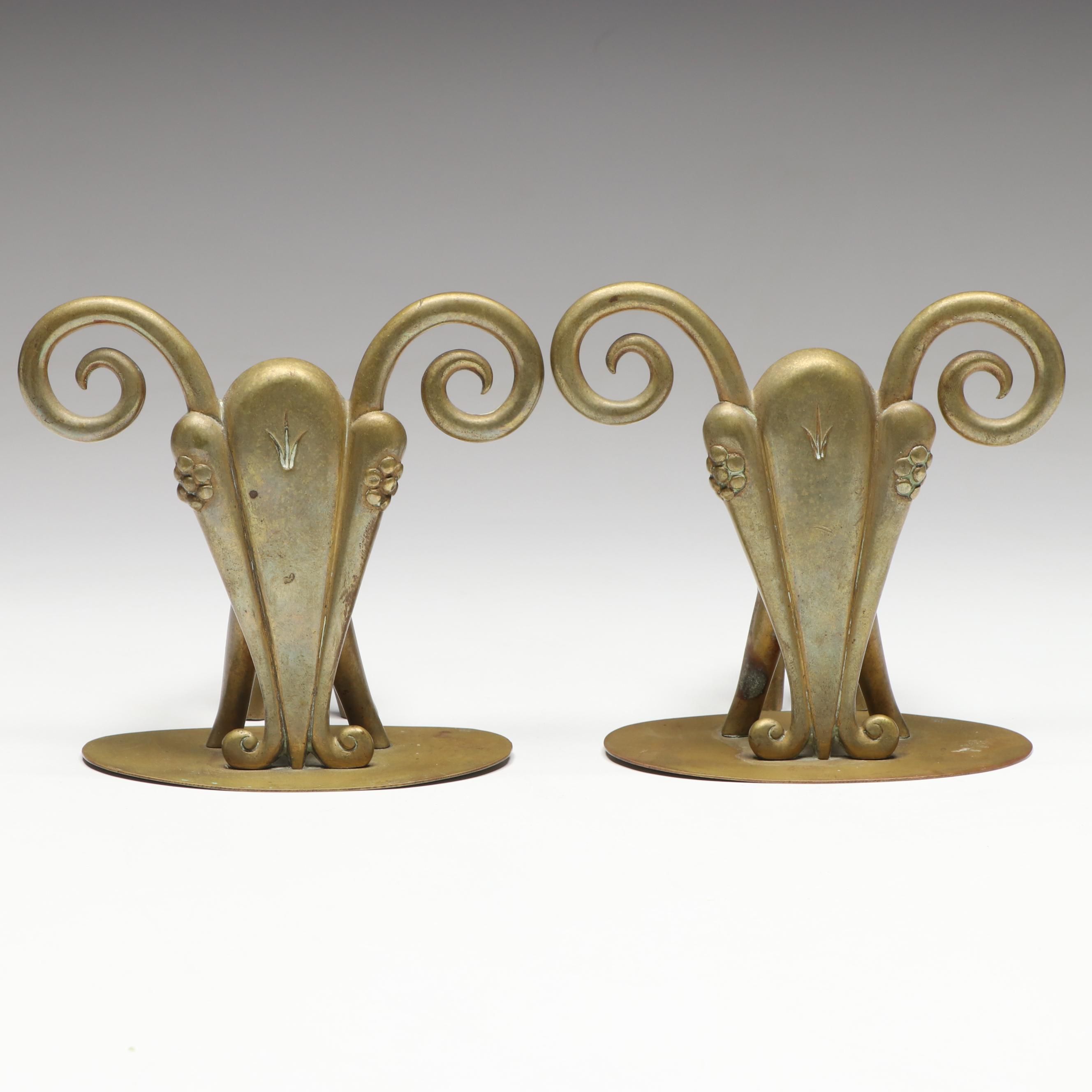 Abstract Art Nouveau Style Brass Ram Sculptures, 20th Century