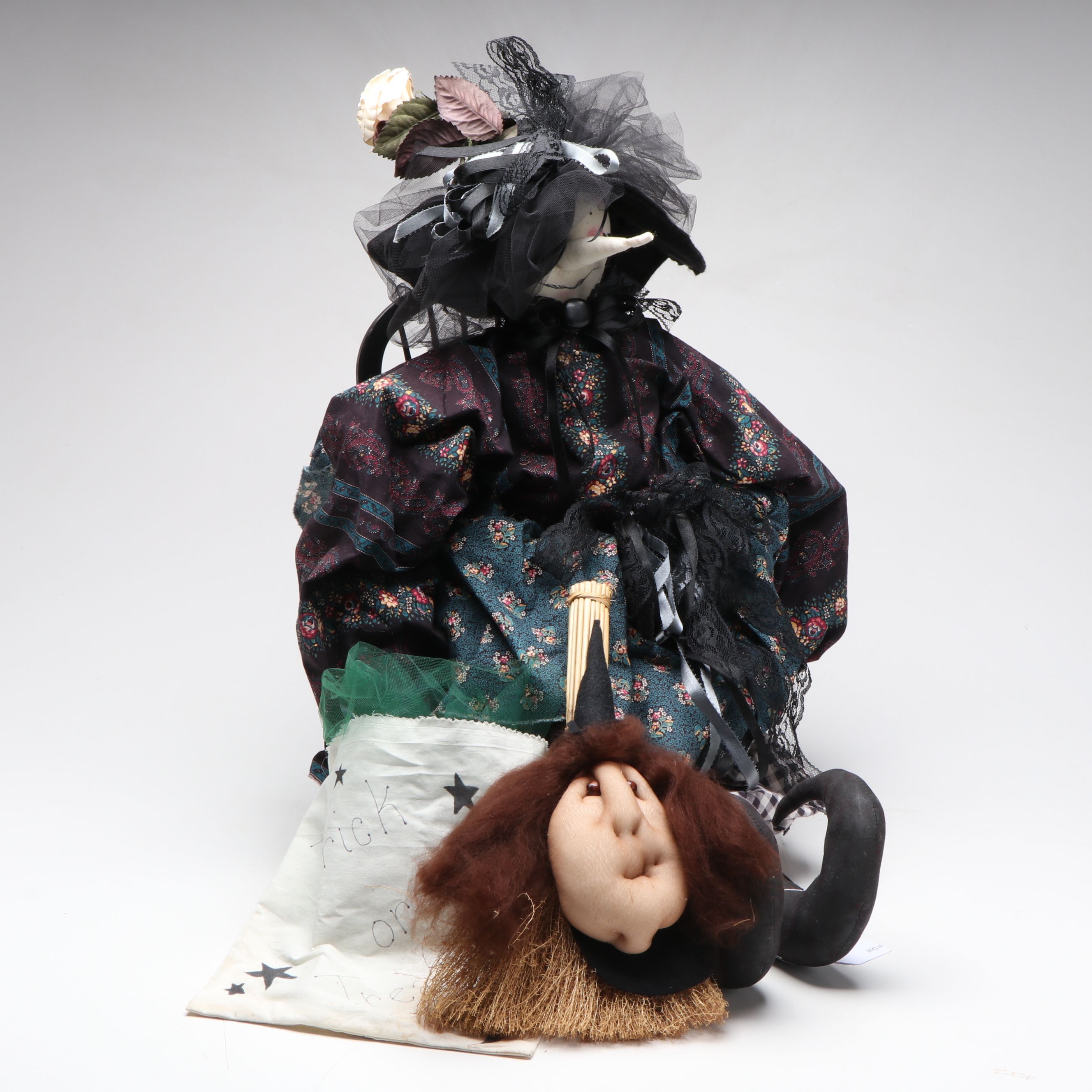 Folk Art Style Halloween Witch in Chair Figurine