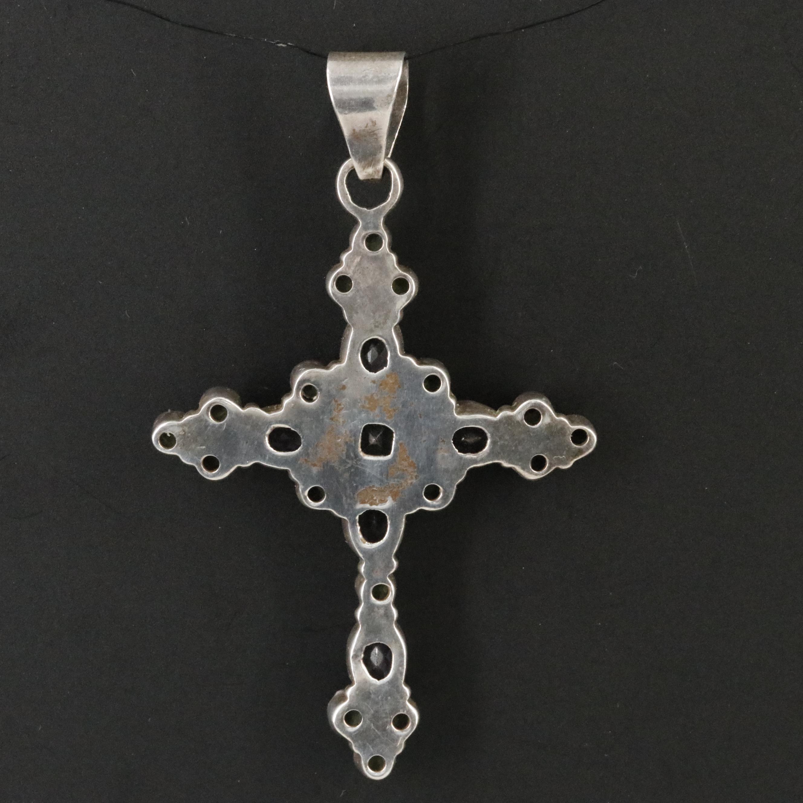 Sterling Blue Topaz, Amethyst and Peridot Cross Pendant