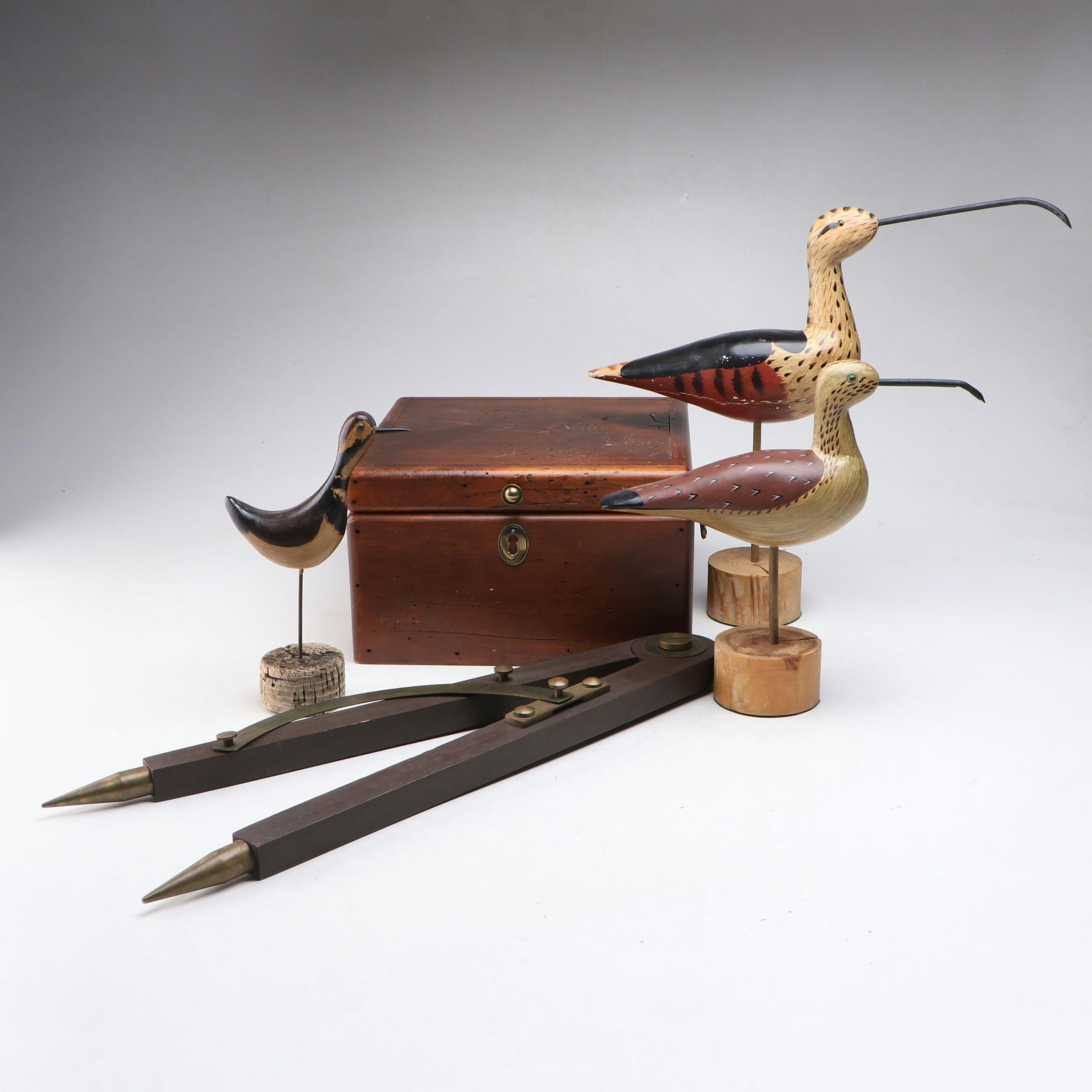 Jim Slack with Other Folk Art Style Bird Decoys with Box and Wall Hanging