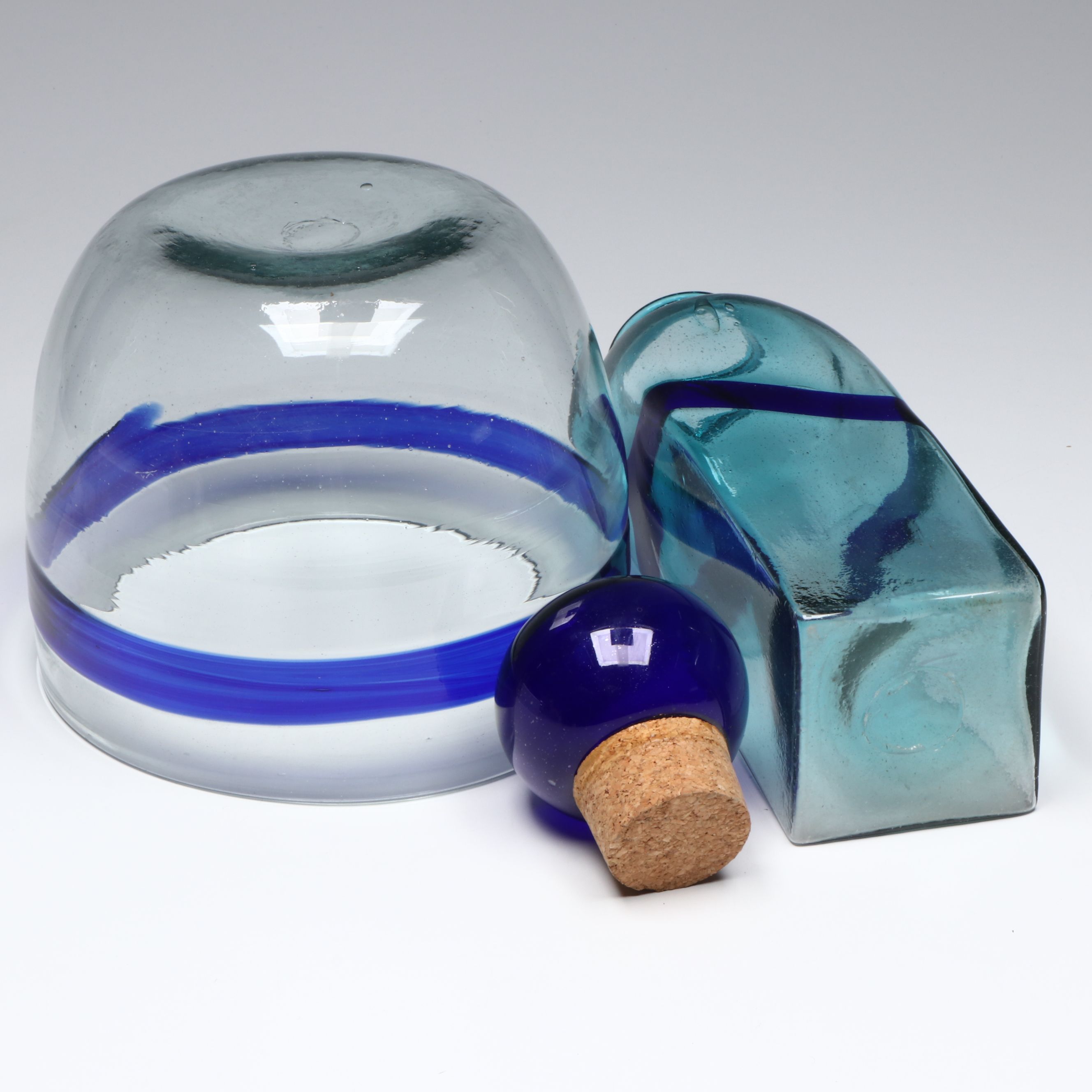 MCM Style Blown Art Glass Bottle and Centerpiece Bowl