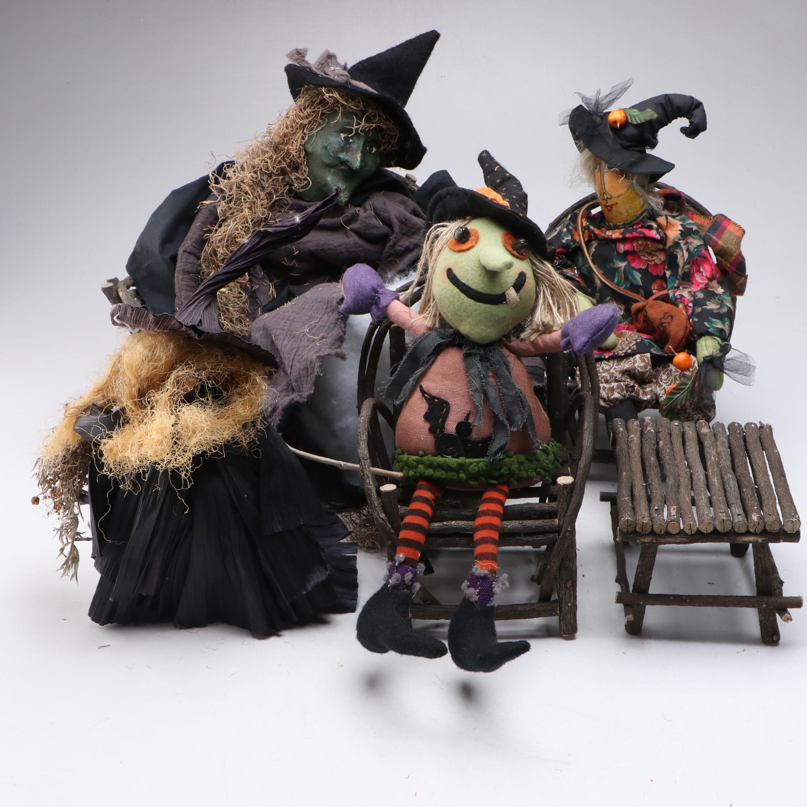Folk Art Style Handcrafted Halloween Witches