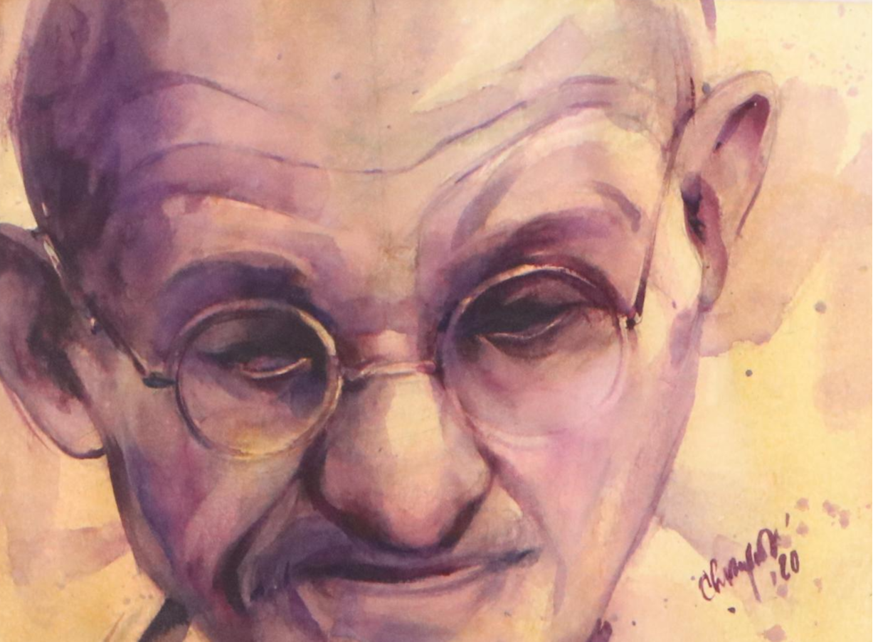 Chandan Pramanik Watercolor Painting "Gandhi Closeup," 2020