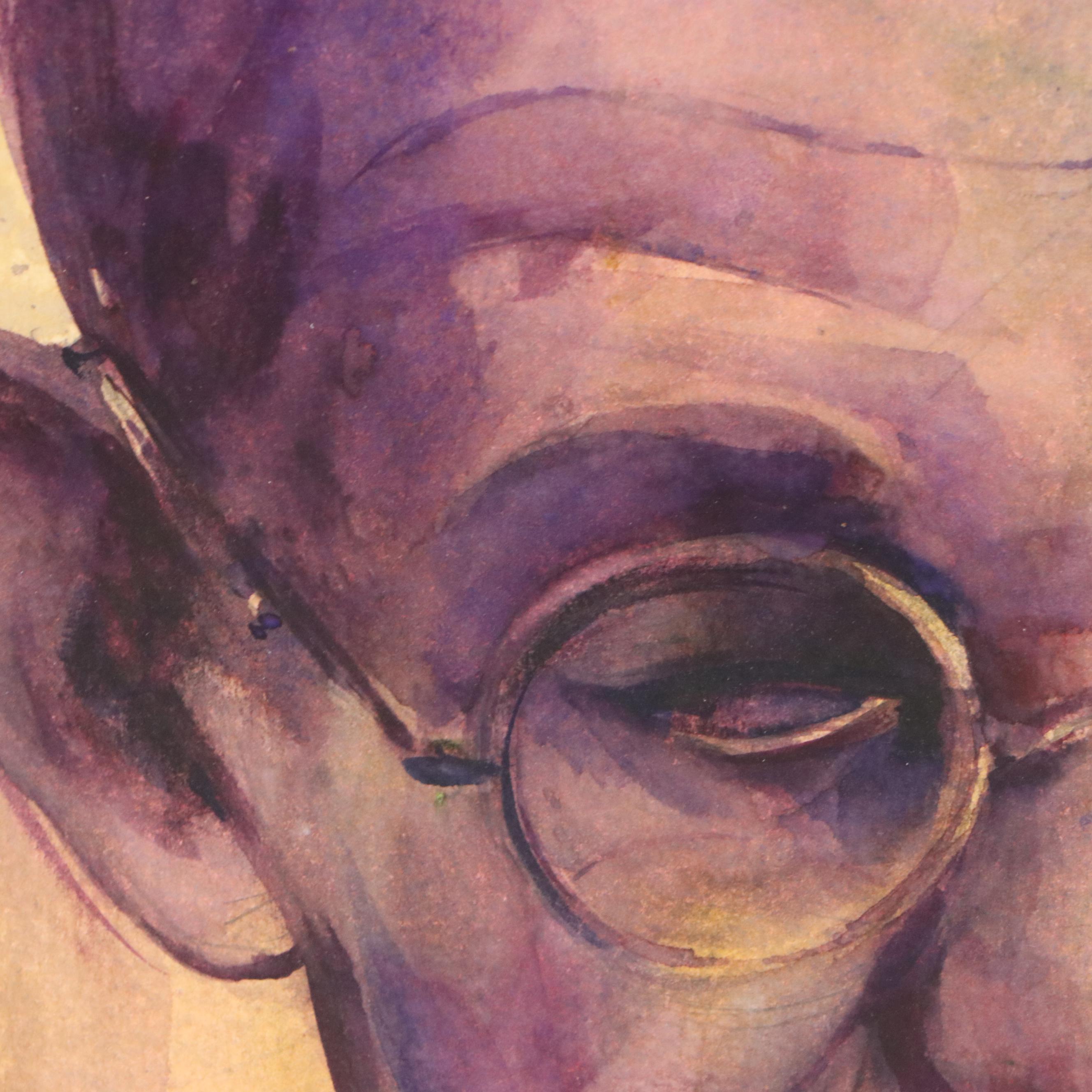 Chandan Pramanik Watercolor Painting "Gandhi Closeup," 2020