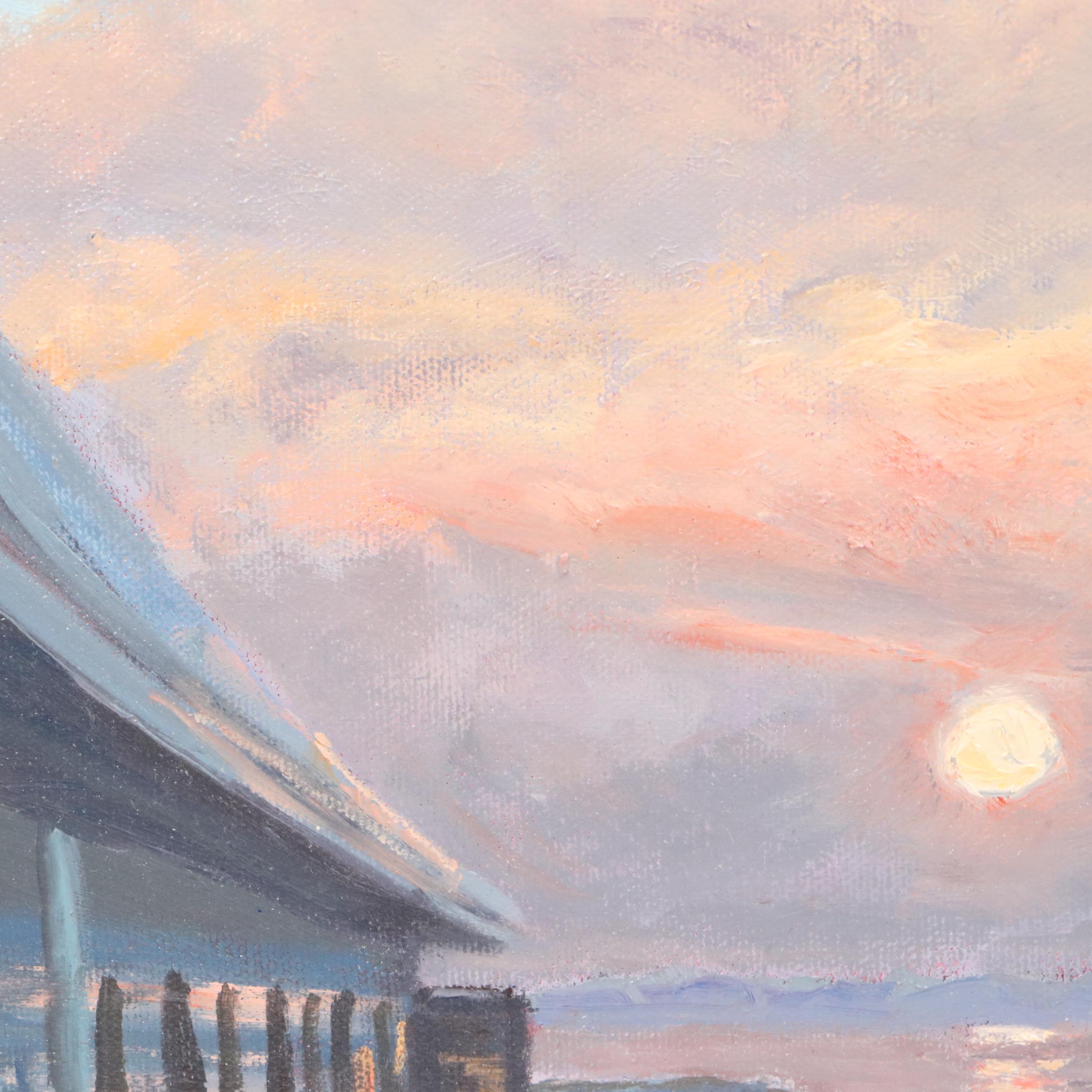 Roger Heuck Oil Painting "Delta Queen Sunset," Late 20th Century