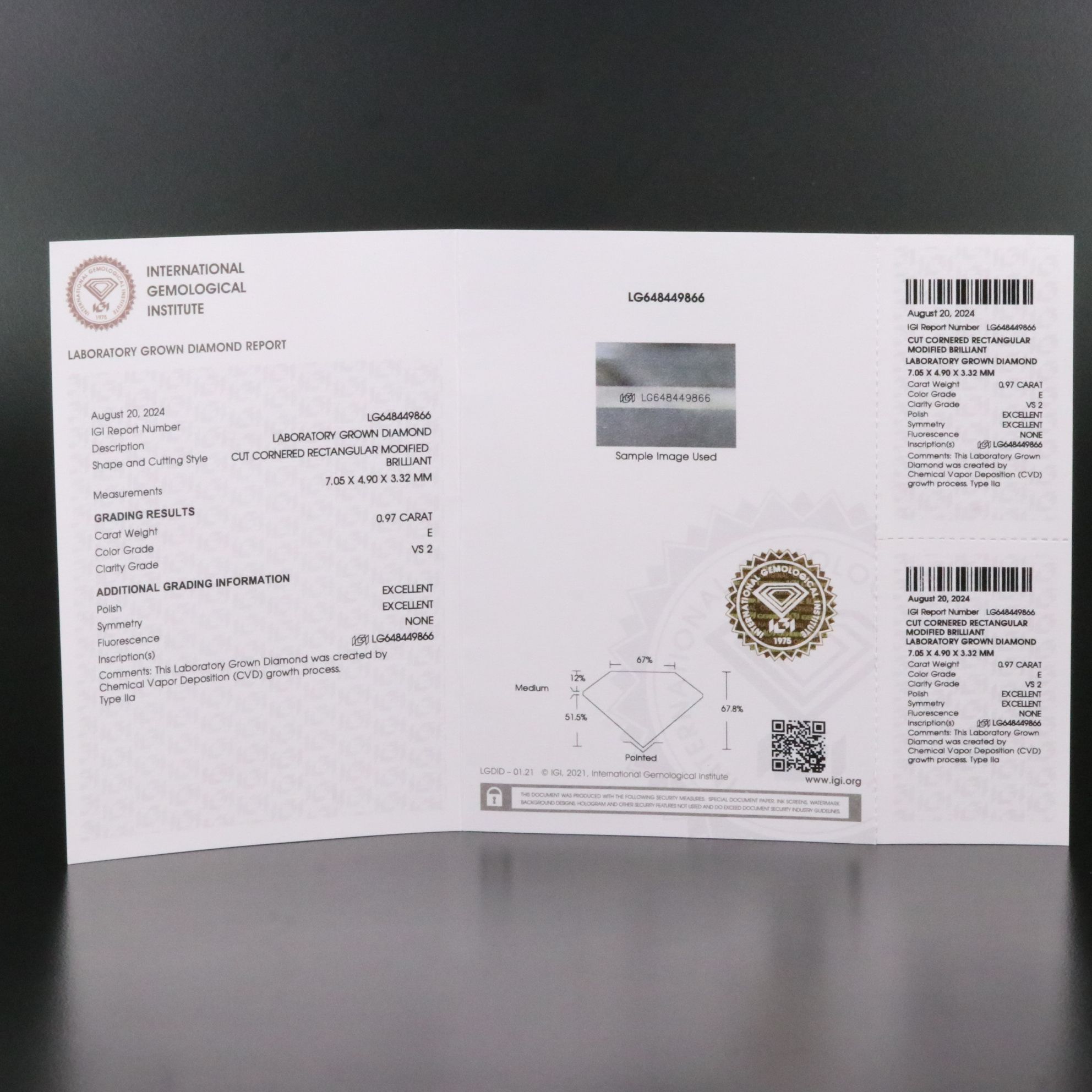 Loose 0.97 CT Lab Grown Diamond with IGI Report