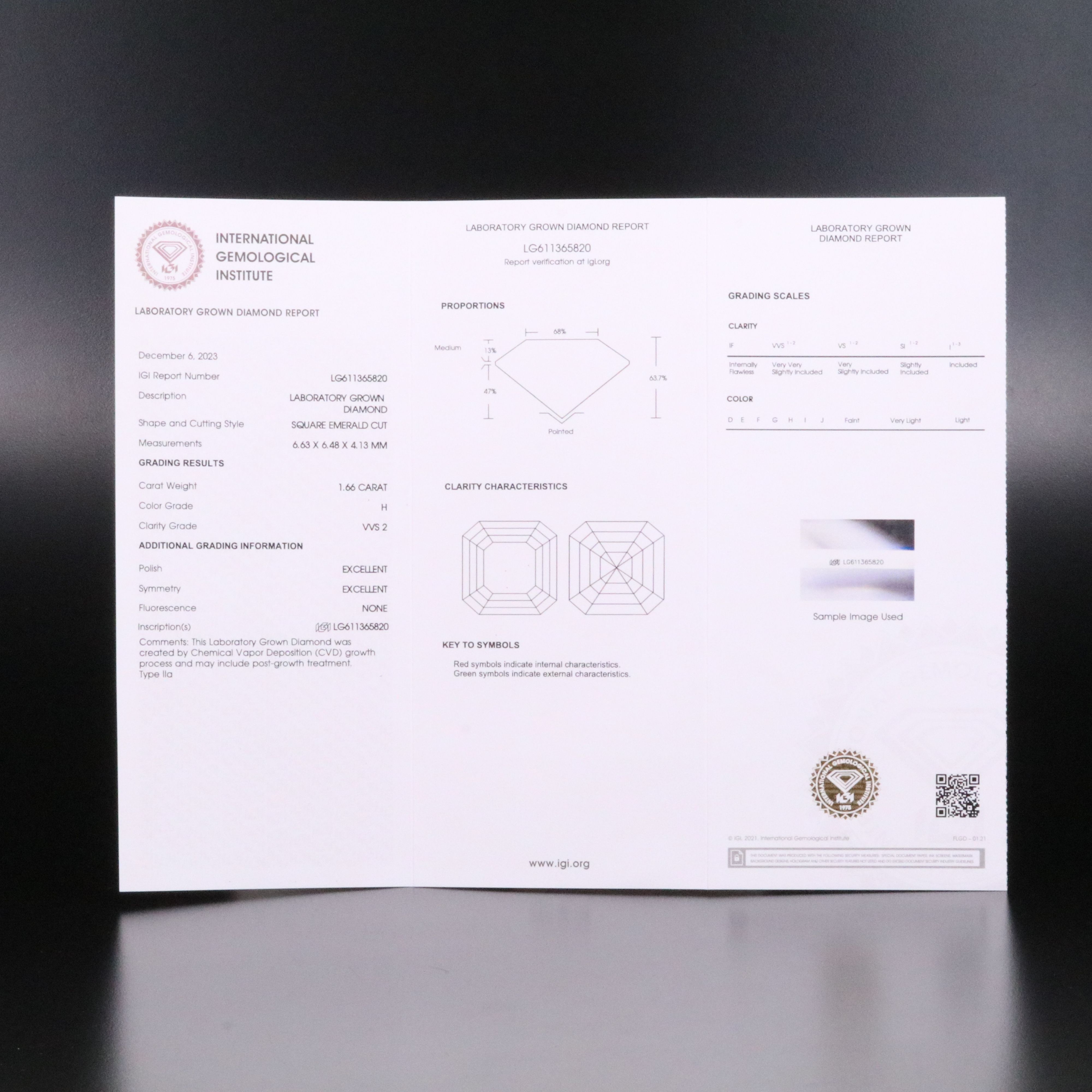 Loose 1.66 CT Lab Grown Diamond with IGI Report