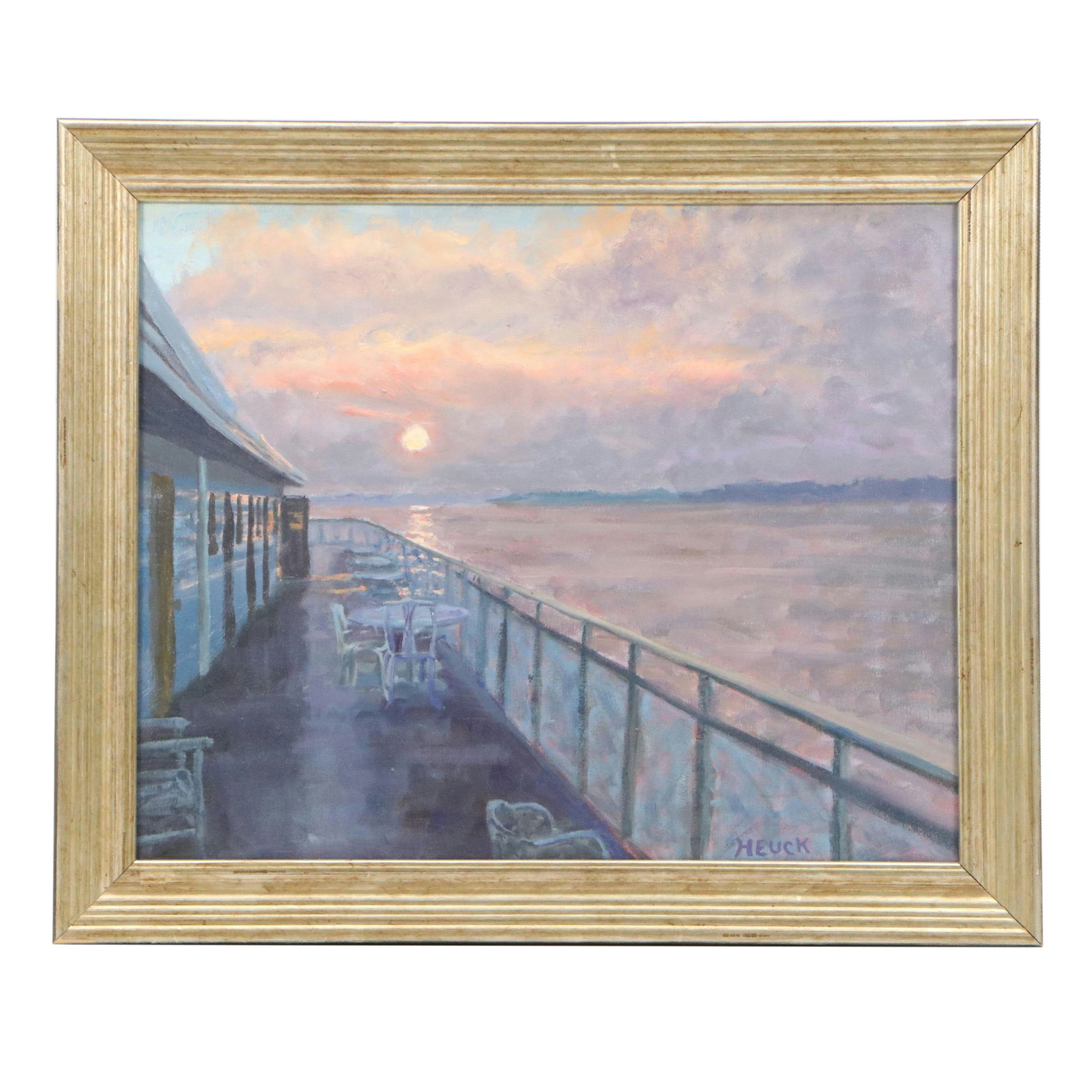 Roger Heuck Oil Painting "Delta Queen Sunset," Late 20th Century