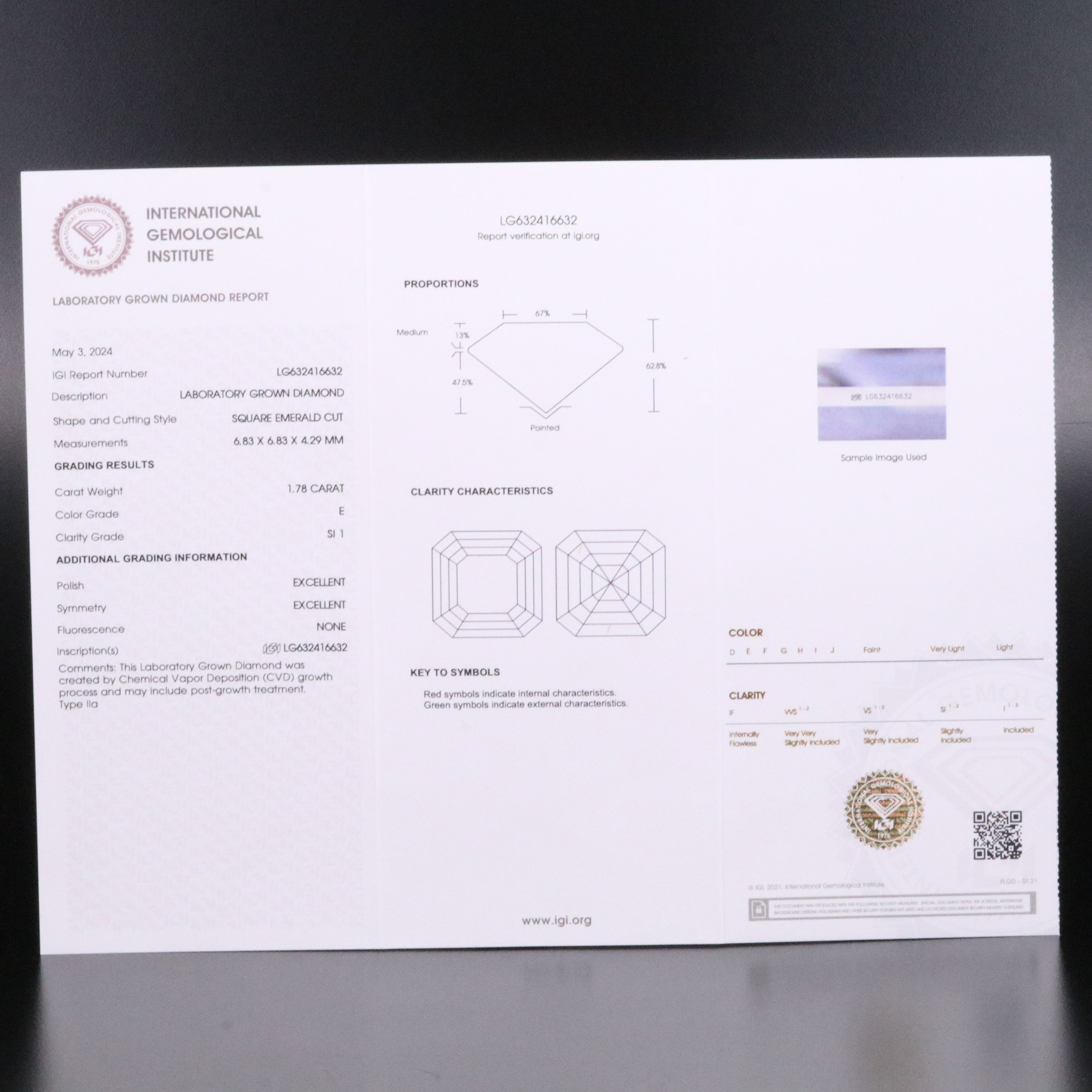 Loose 1.78 CT Lab Grown Diamond with IGI Report