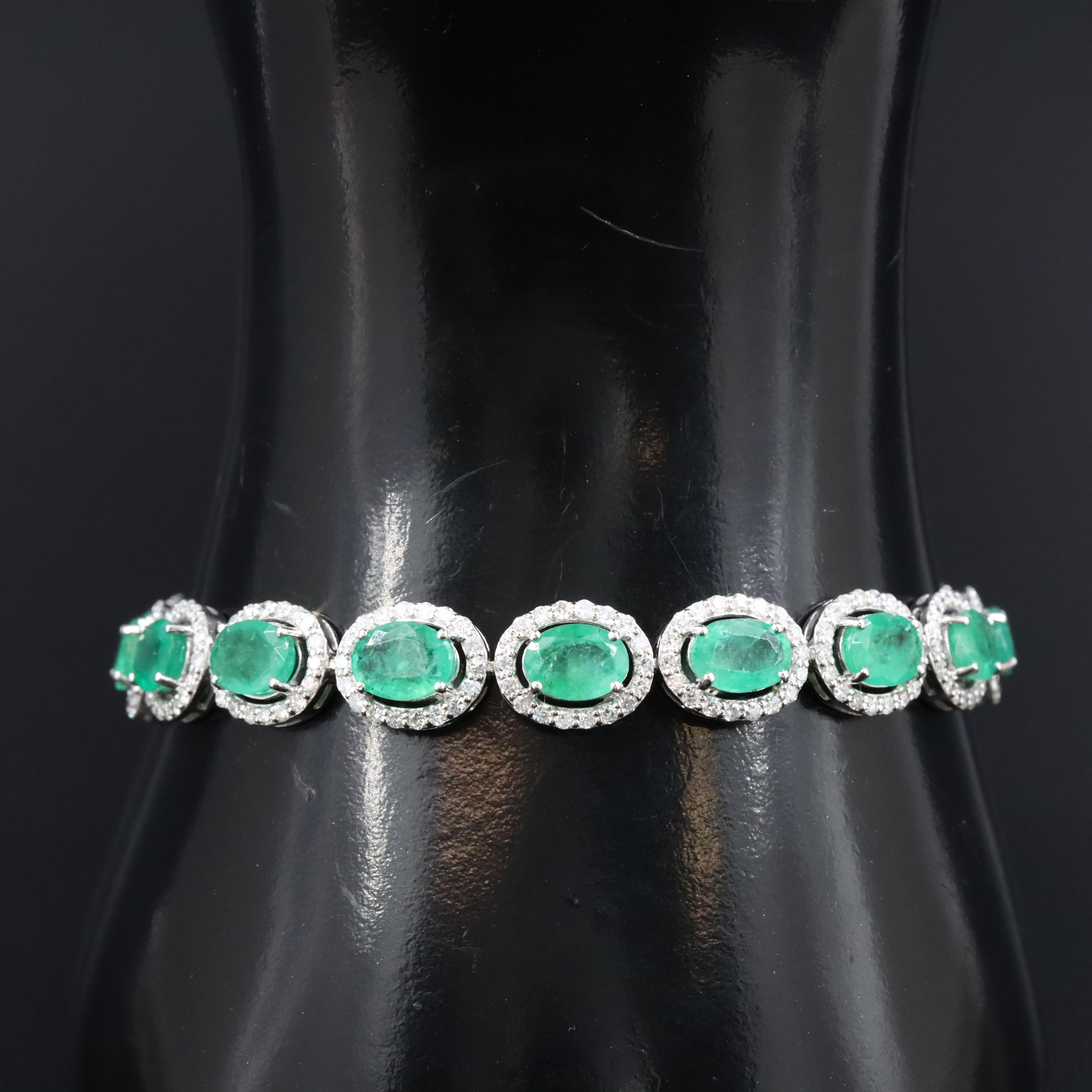Oscar Friedman Platinum Emerald and Diamond Bracelet