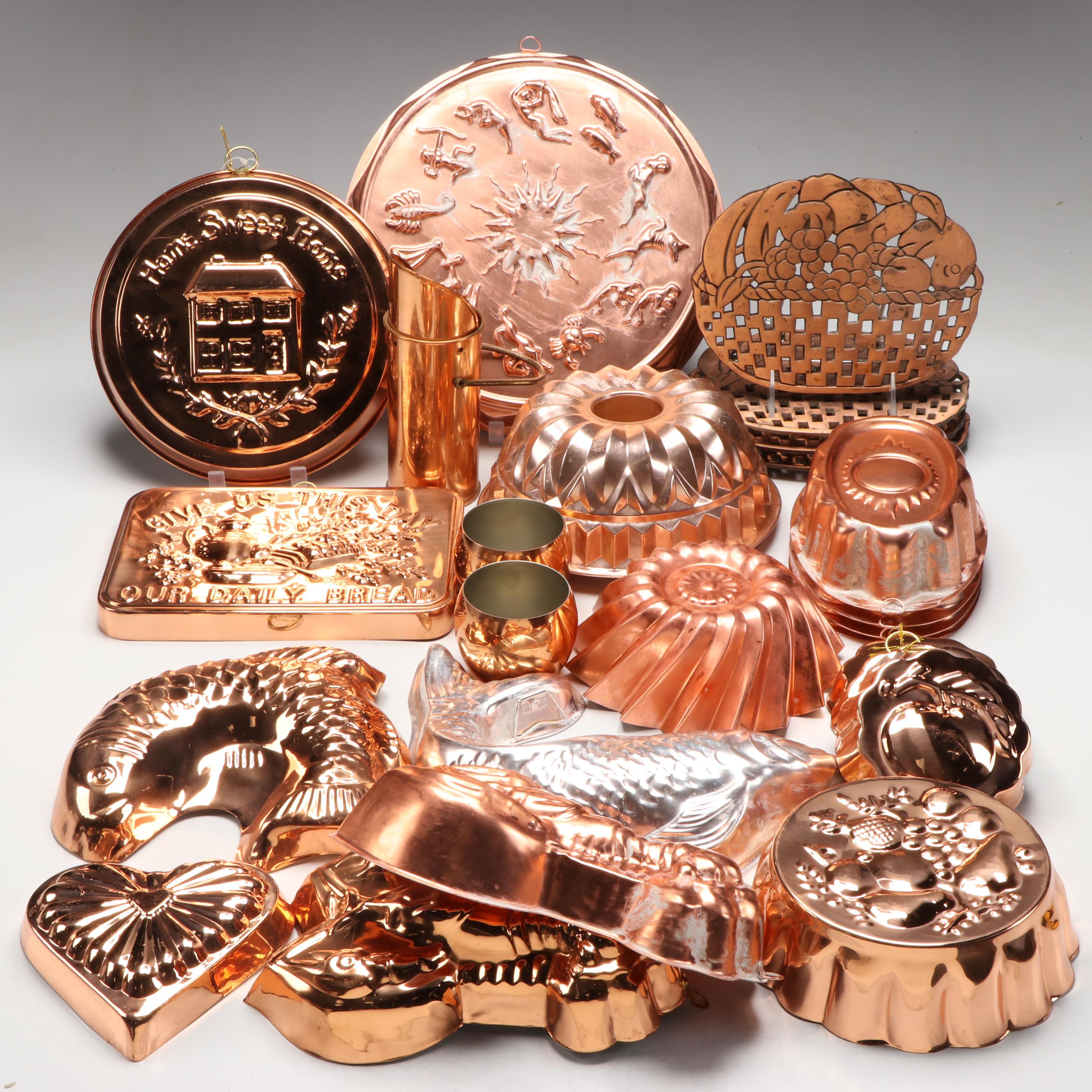 Copper Lacquered Moulds and Copper on Iron Trivets