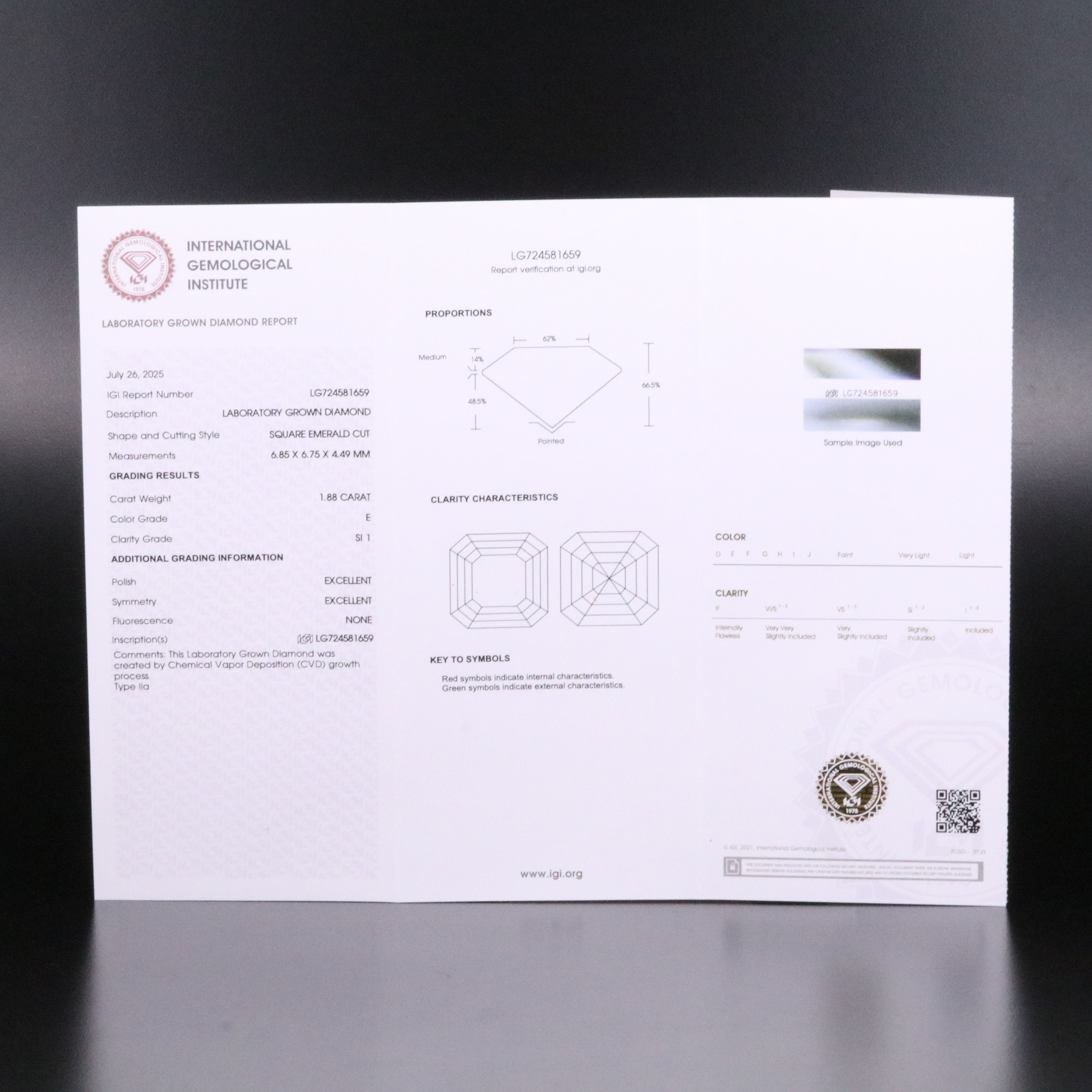 Loose 1.88 CT Lab Grown Diamond with IGI Report