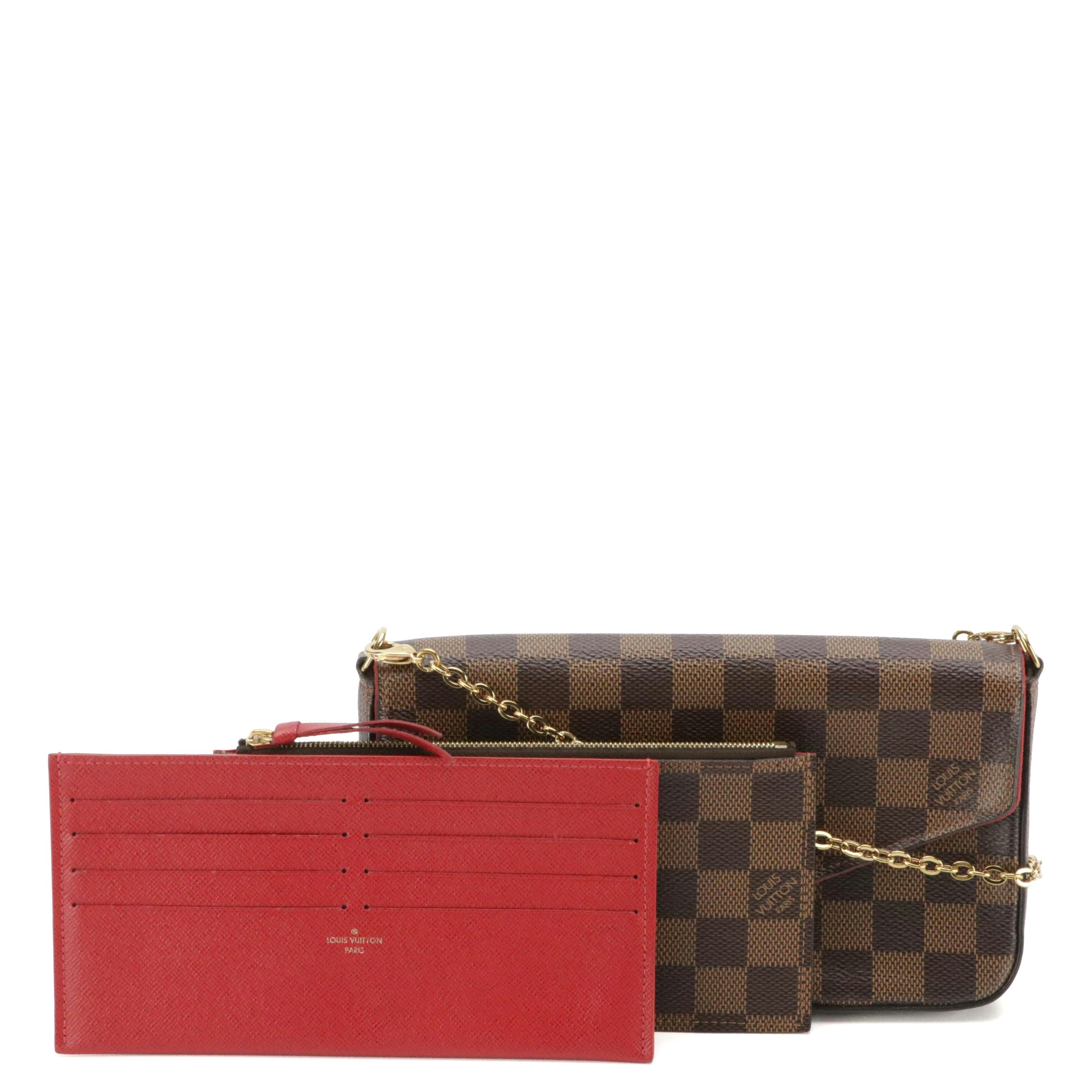 Louis Vuitton Fèlicie Pochette Crossbody in Damier Ebene Canvas & Red Leather