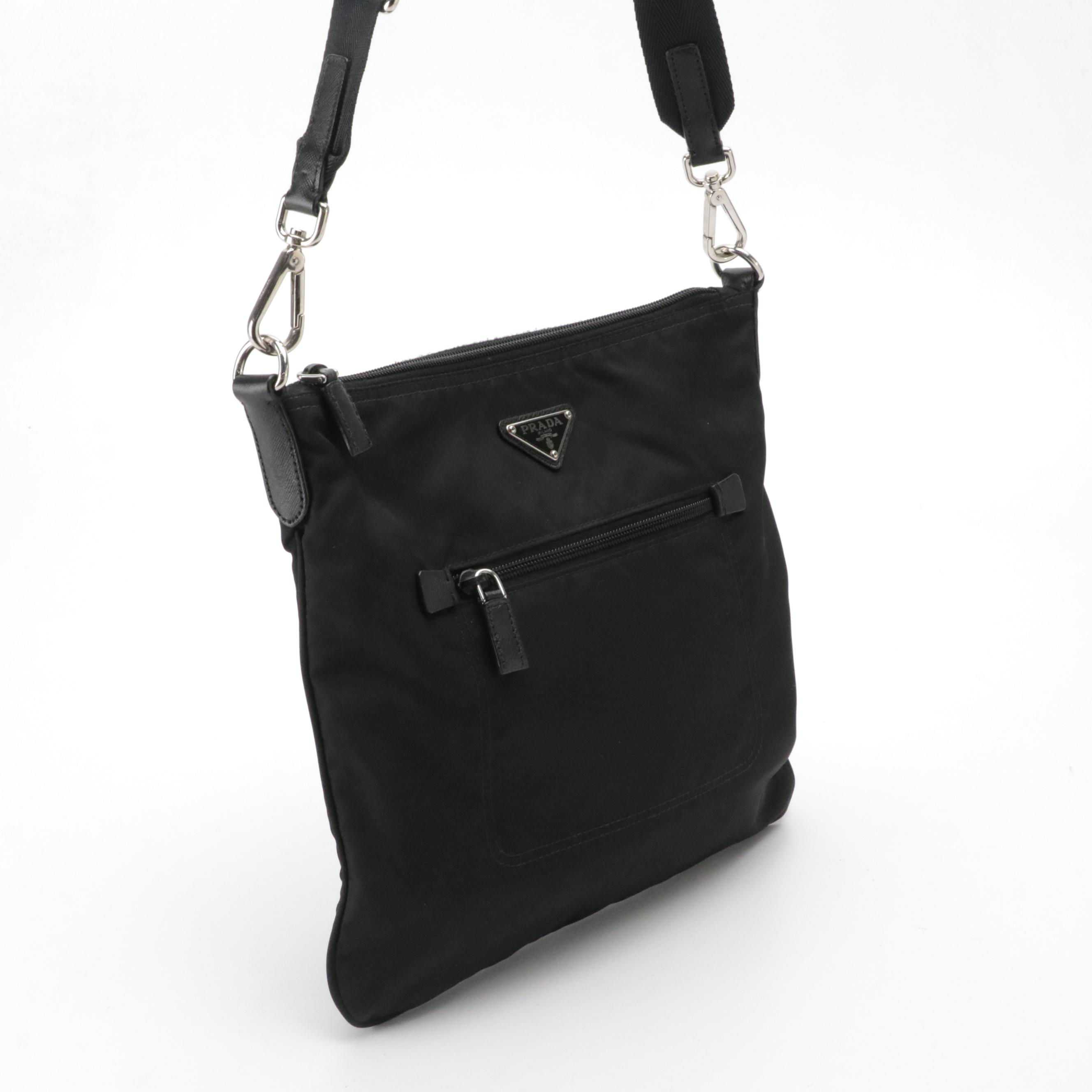 Prada Front Zip Pocket Crossbosy Bag in Black Tessuto Nylon