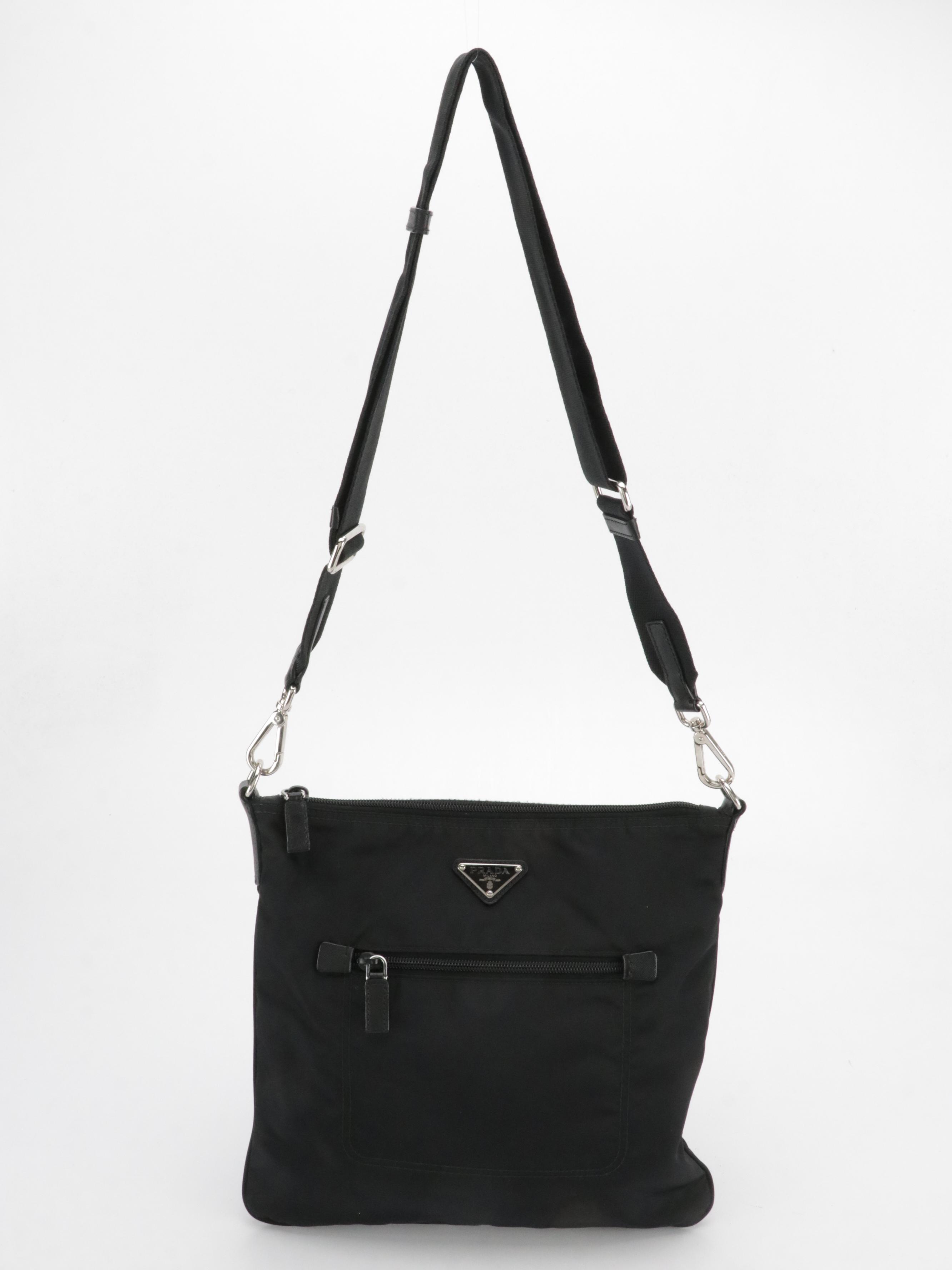 Prada Front Zip Pocket Crossbosy Bag in Black Tessuto Nylon
