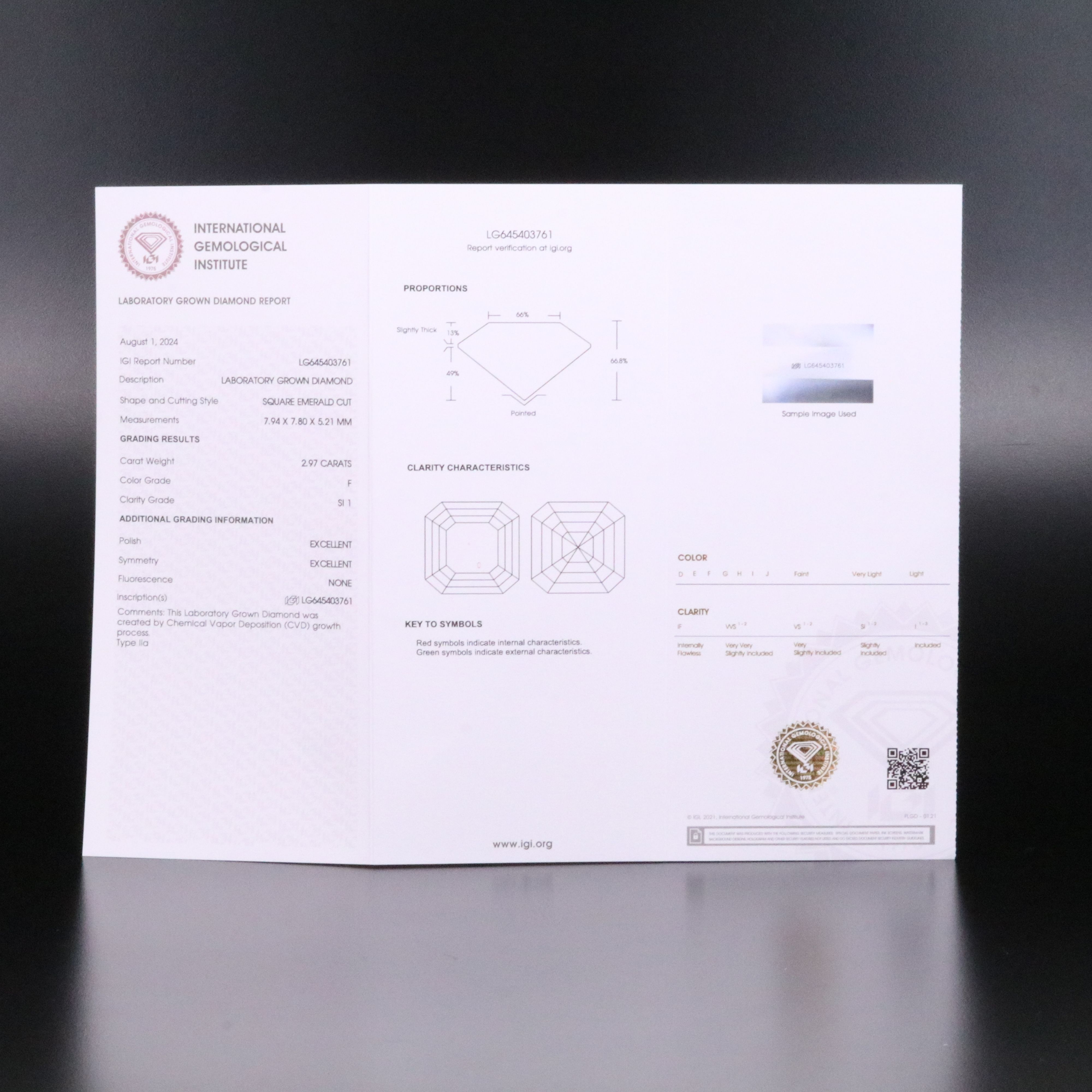 Loose 2.97 CT Lab Grown Diamond with IGI Report
