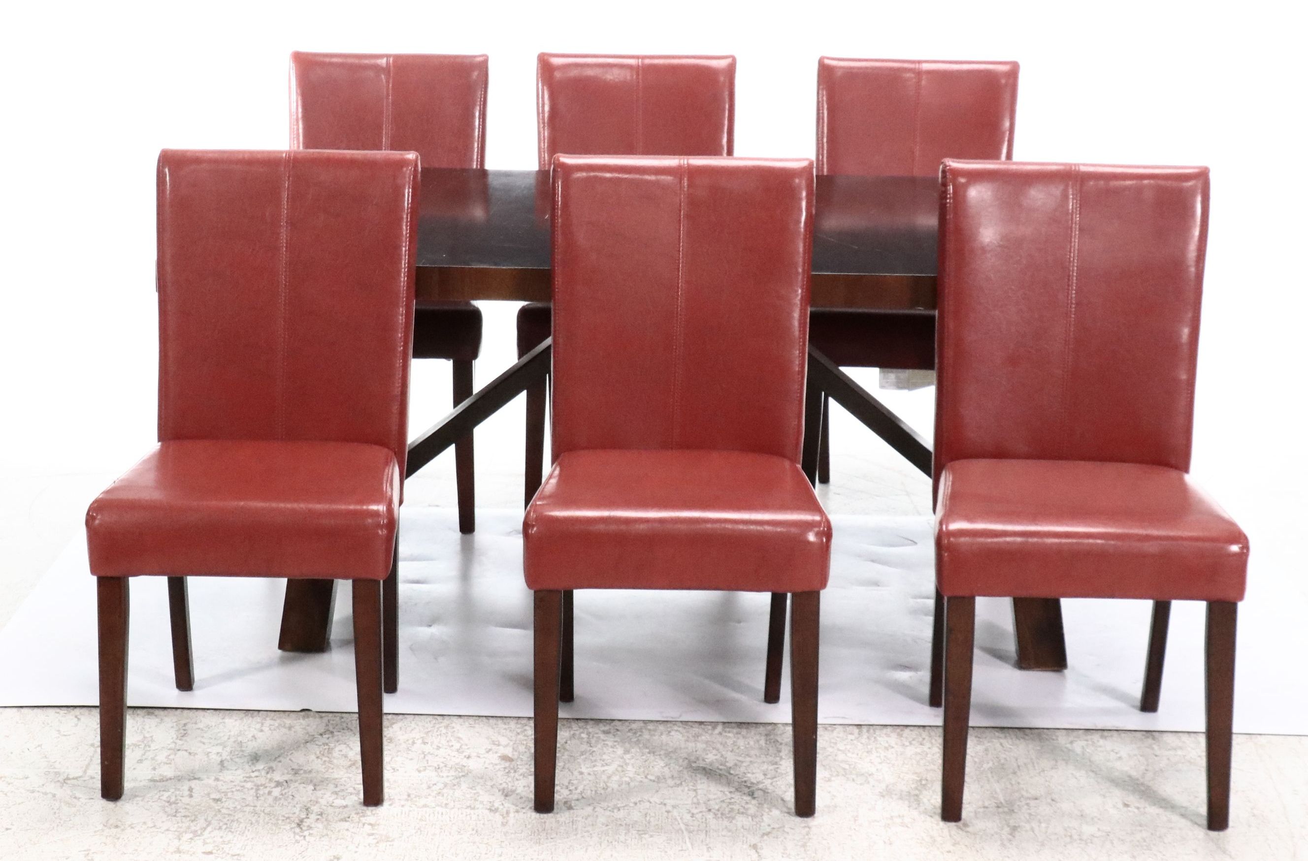 Kuolin Tropical Hardwood Dining Table with End Leaves and Six Dining Chairs