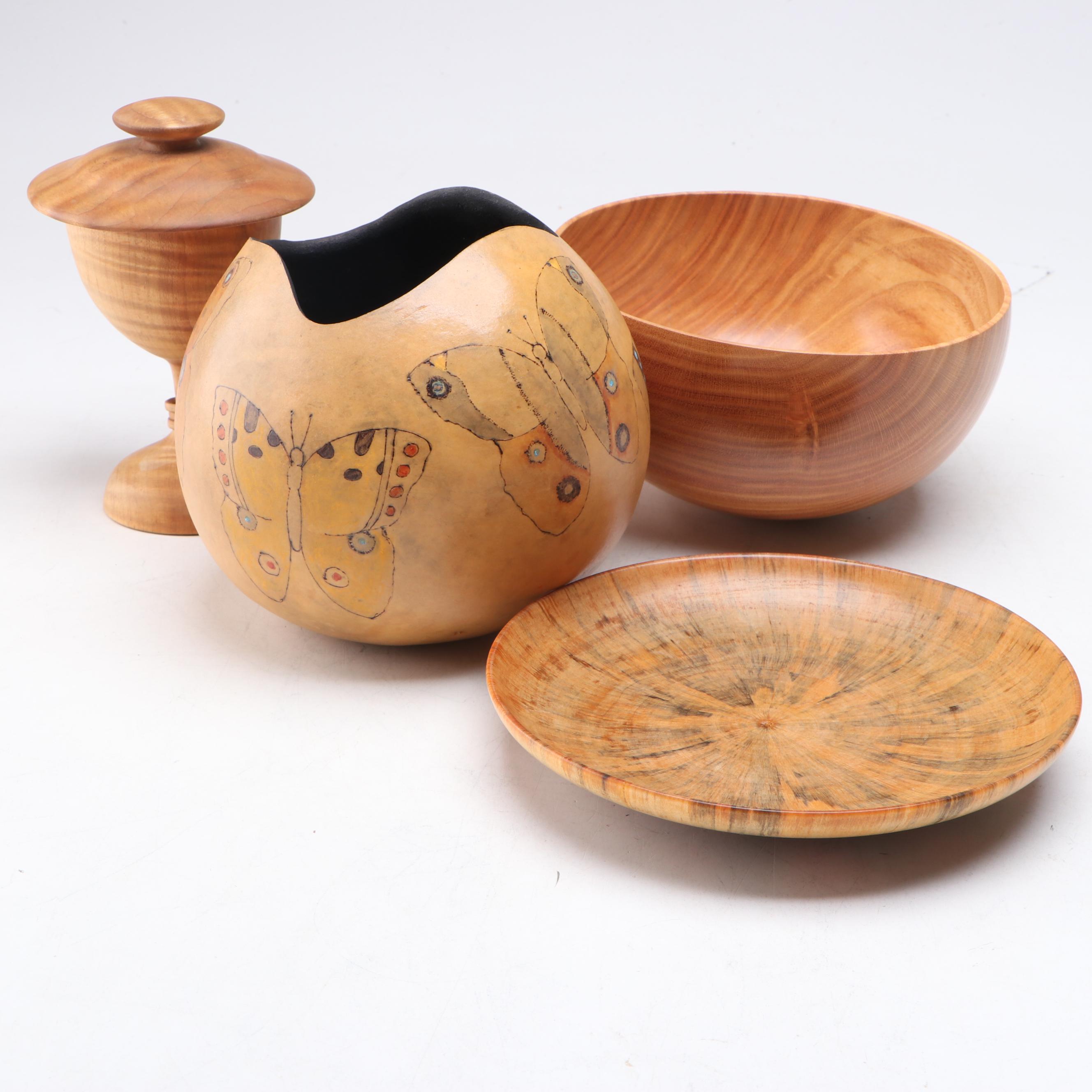 Knud Øland Captive Ring Goblet with More Turned Wood and Gourd Tableware