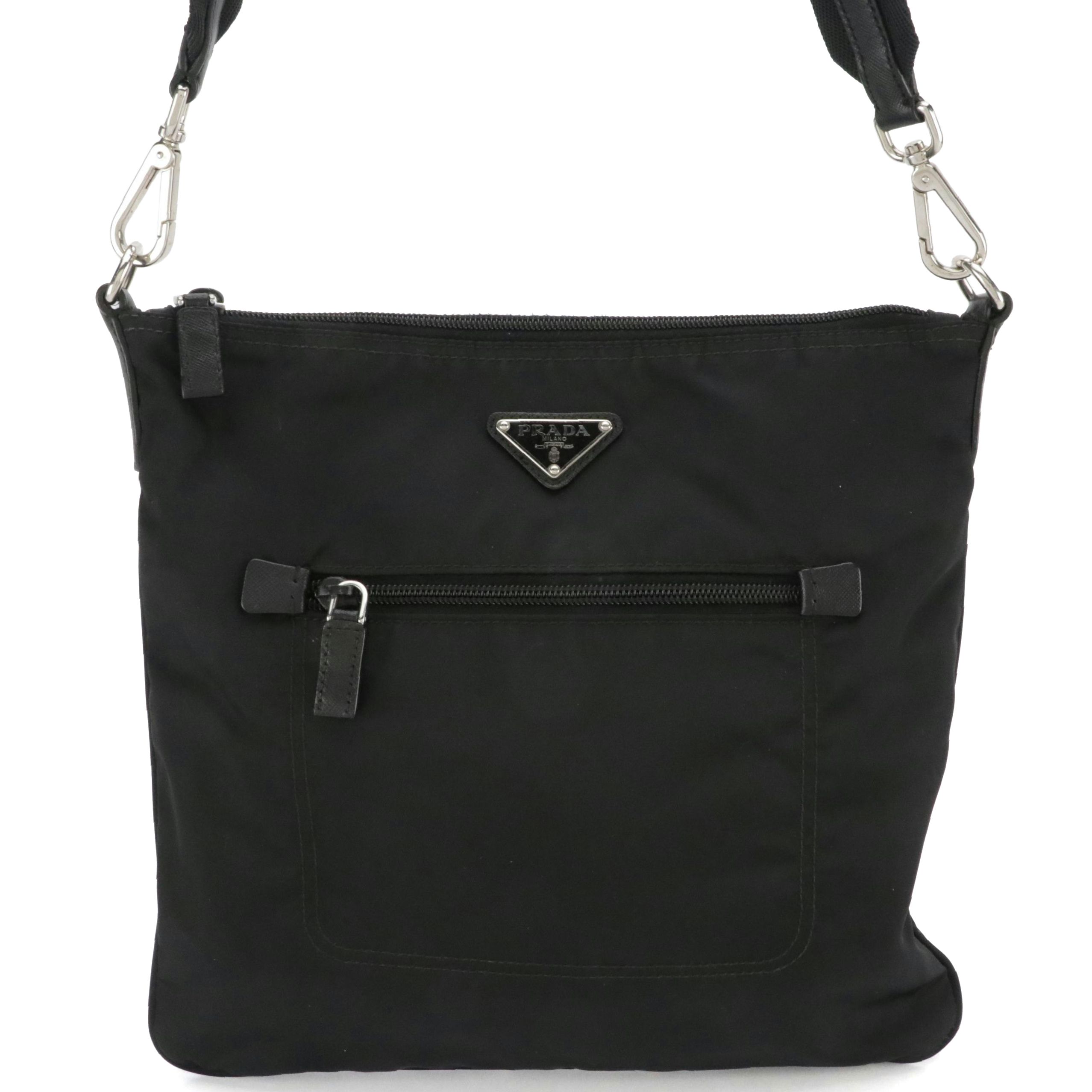 Prada Front Zip Pocket Crossbosy Bag in Black Tessuto Nylon