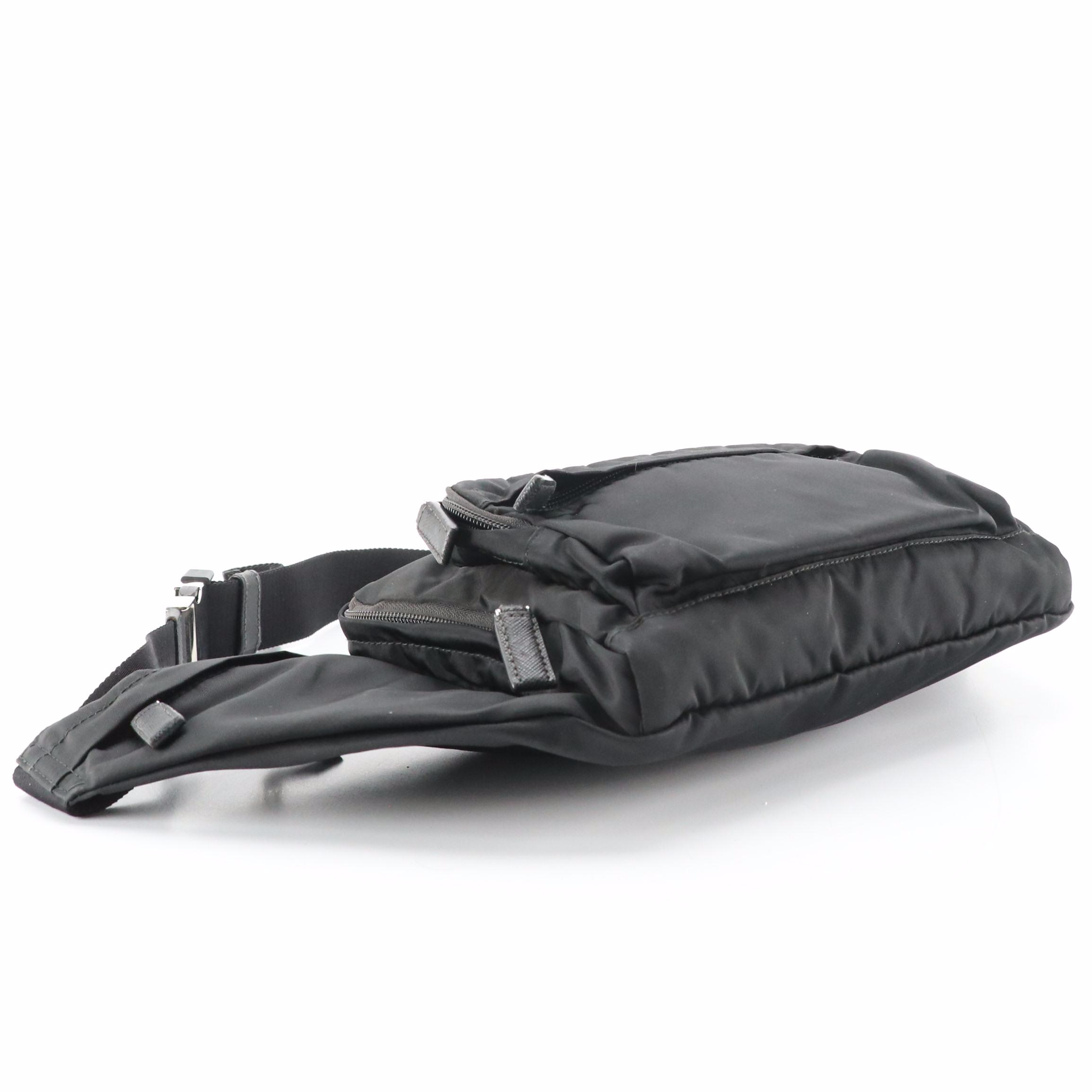 Prada Large Multi Pocket Sling Bag in Black Tessuto Nylon with Leather Accents