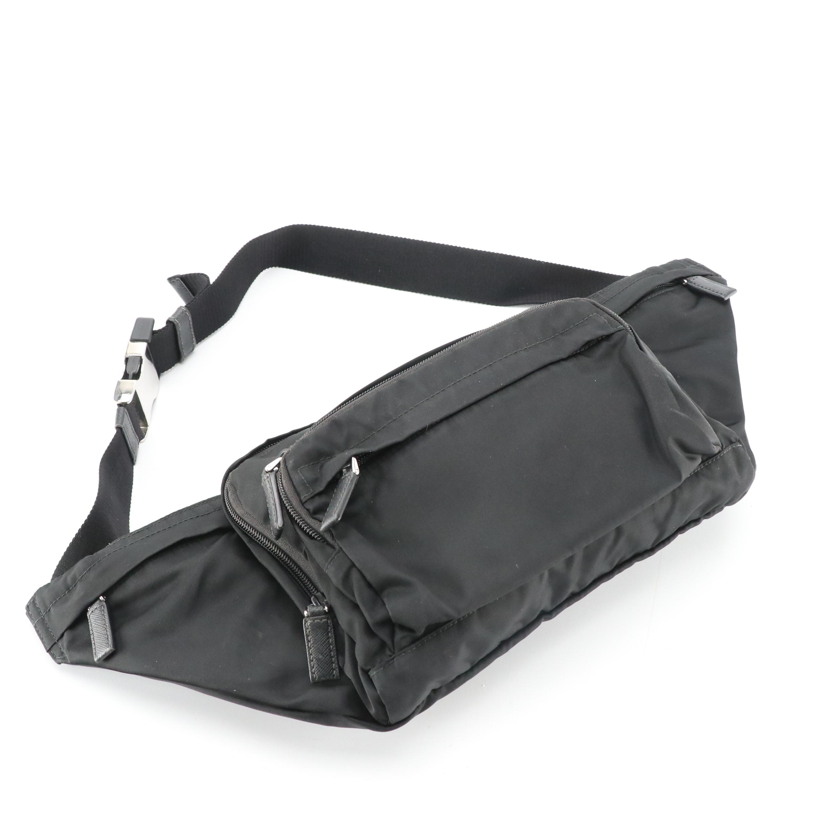 Prada Large Multi Pocket Sling Bag in Black Tessuto Nylon with Leather Accents