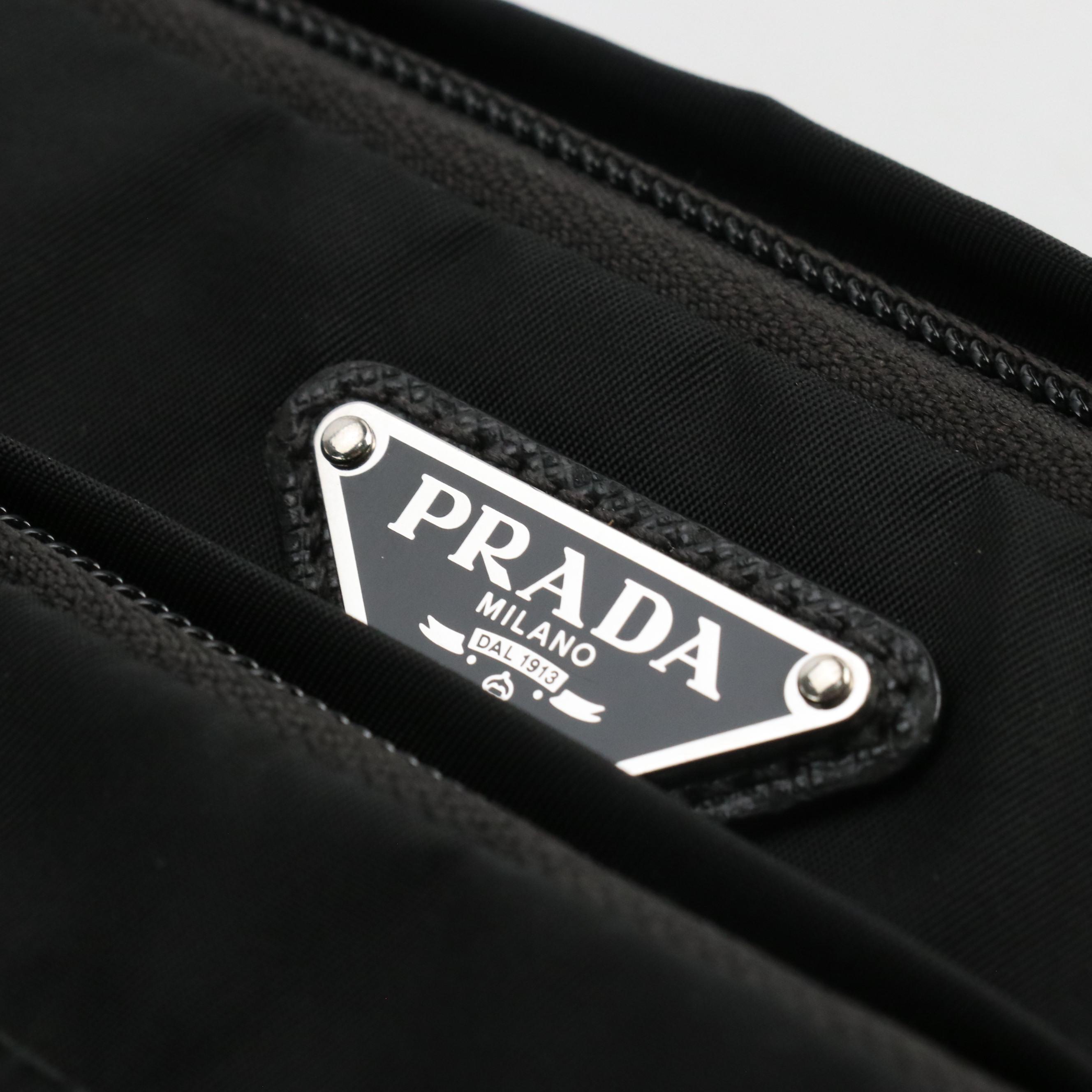 Prada Large Multi Pocket Sling Bag in Black Tessuto Nylon with Leather Accents