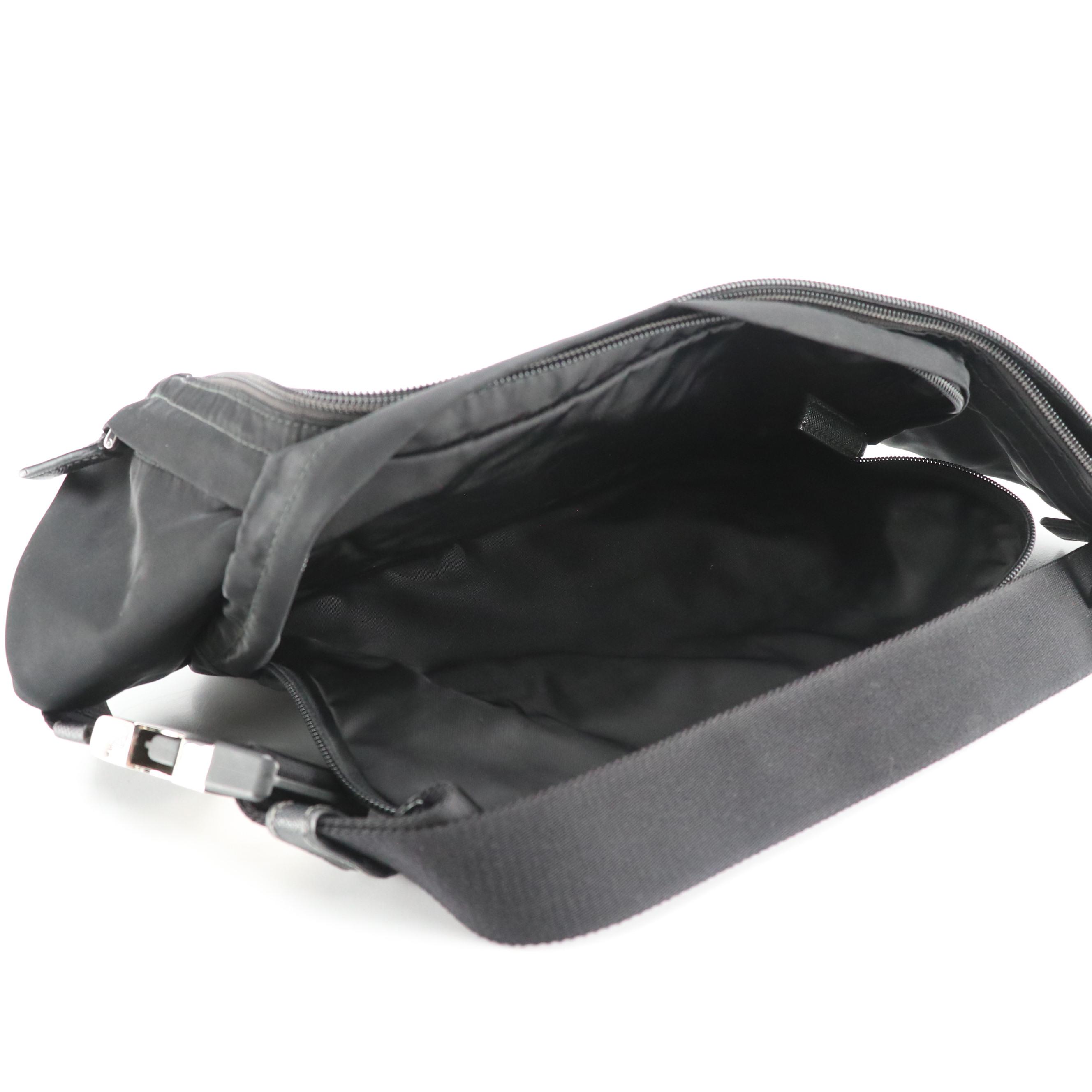 Prada Large Multi Pocket Sling Bag in Black Tessuto Nylon with Leather Accents
