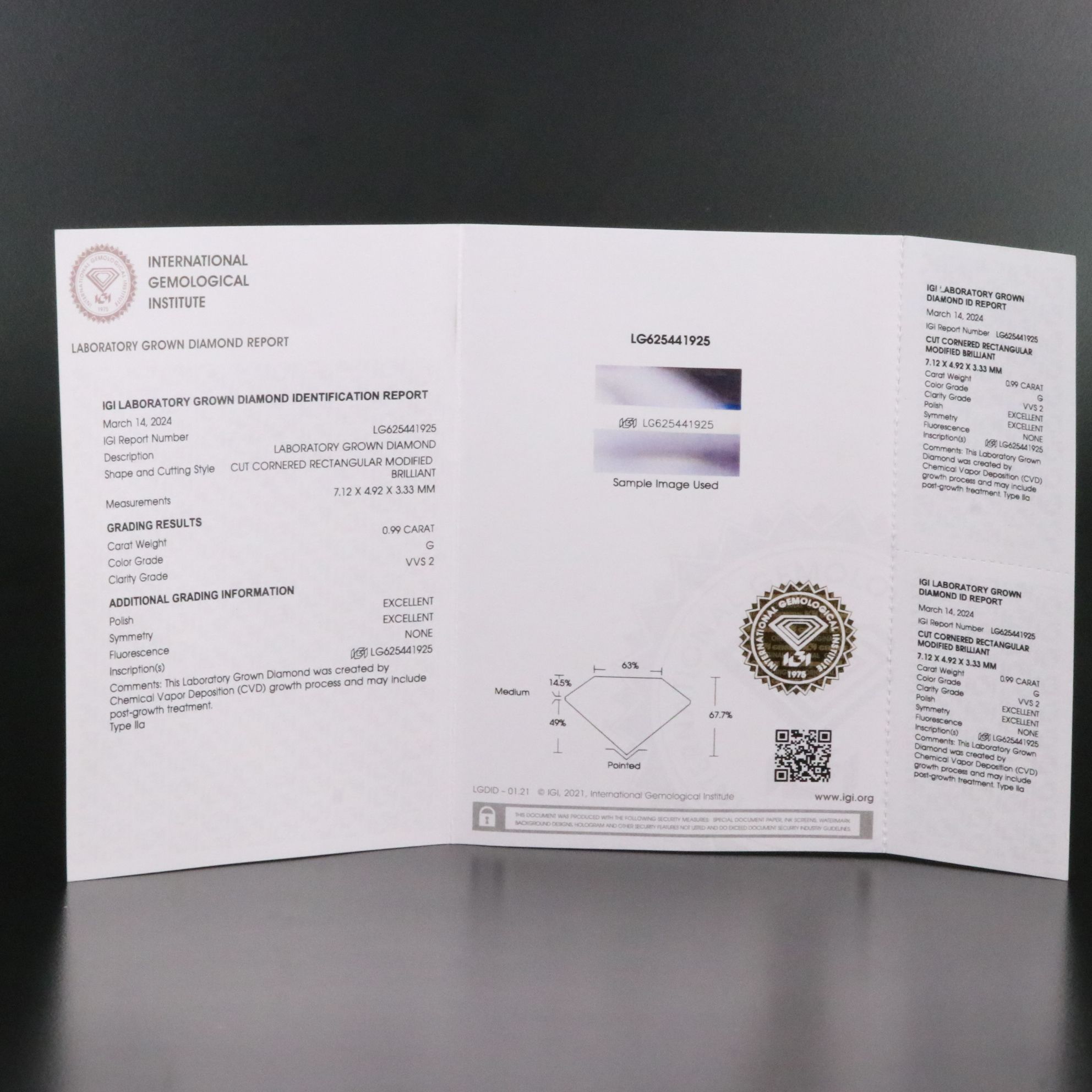 Loose 0.99 CT Lab Grown Diamond with IGI Report