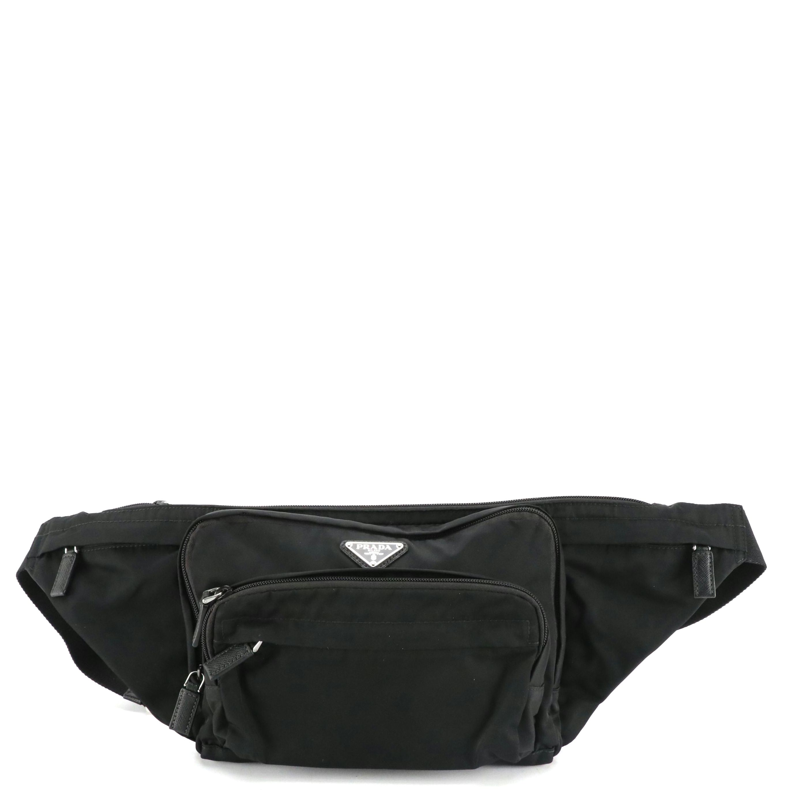 Prada Large Multi Pocket Sling Bag in Black Tessuto Nylon with Leather Accents
